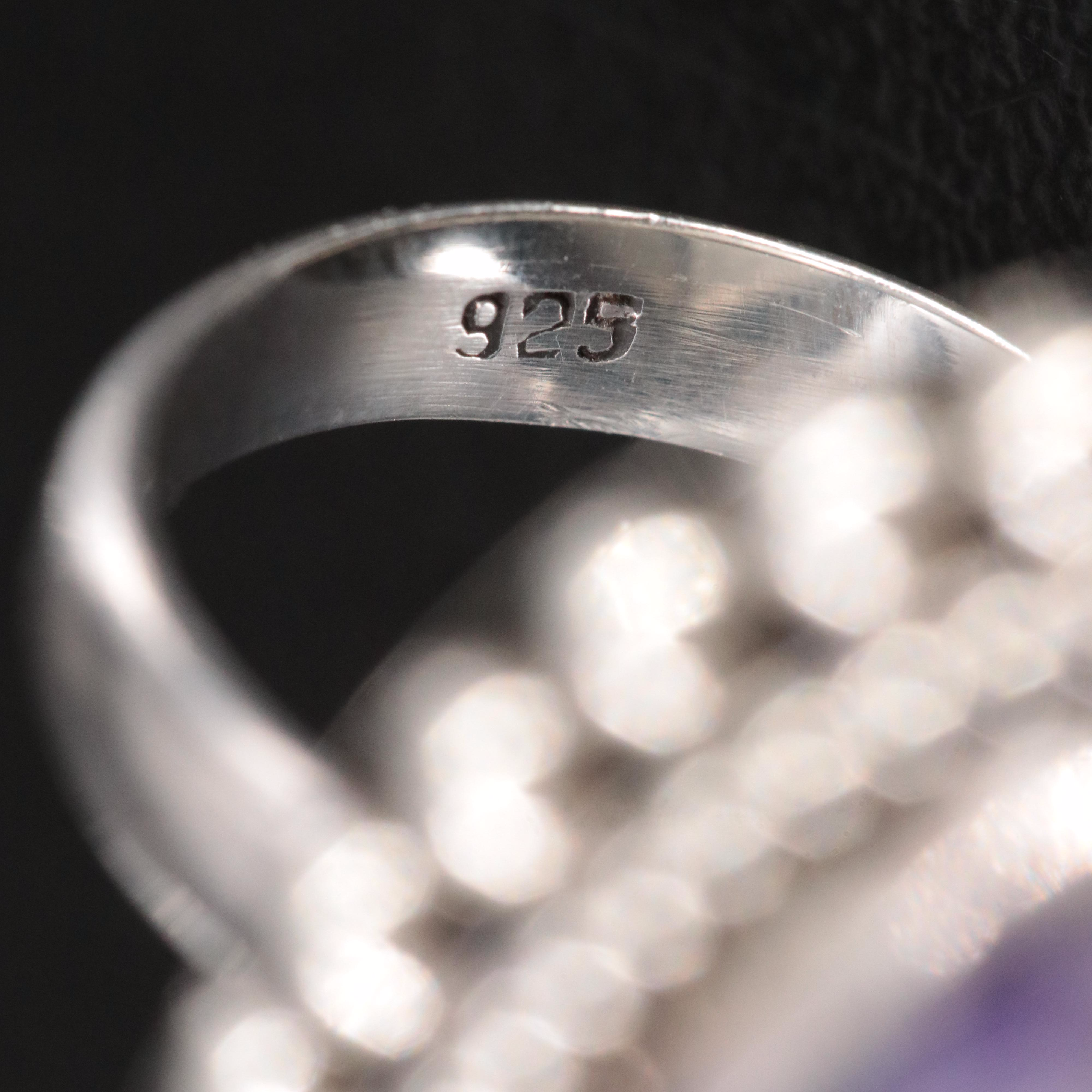 Sterling Charoite Oversized Ring with Beaded Edge