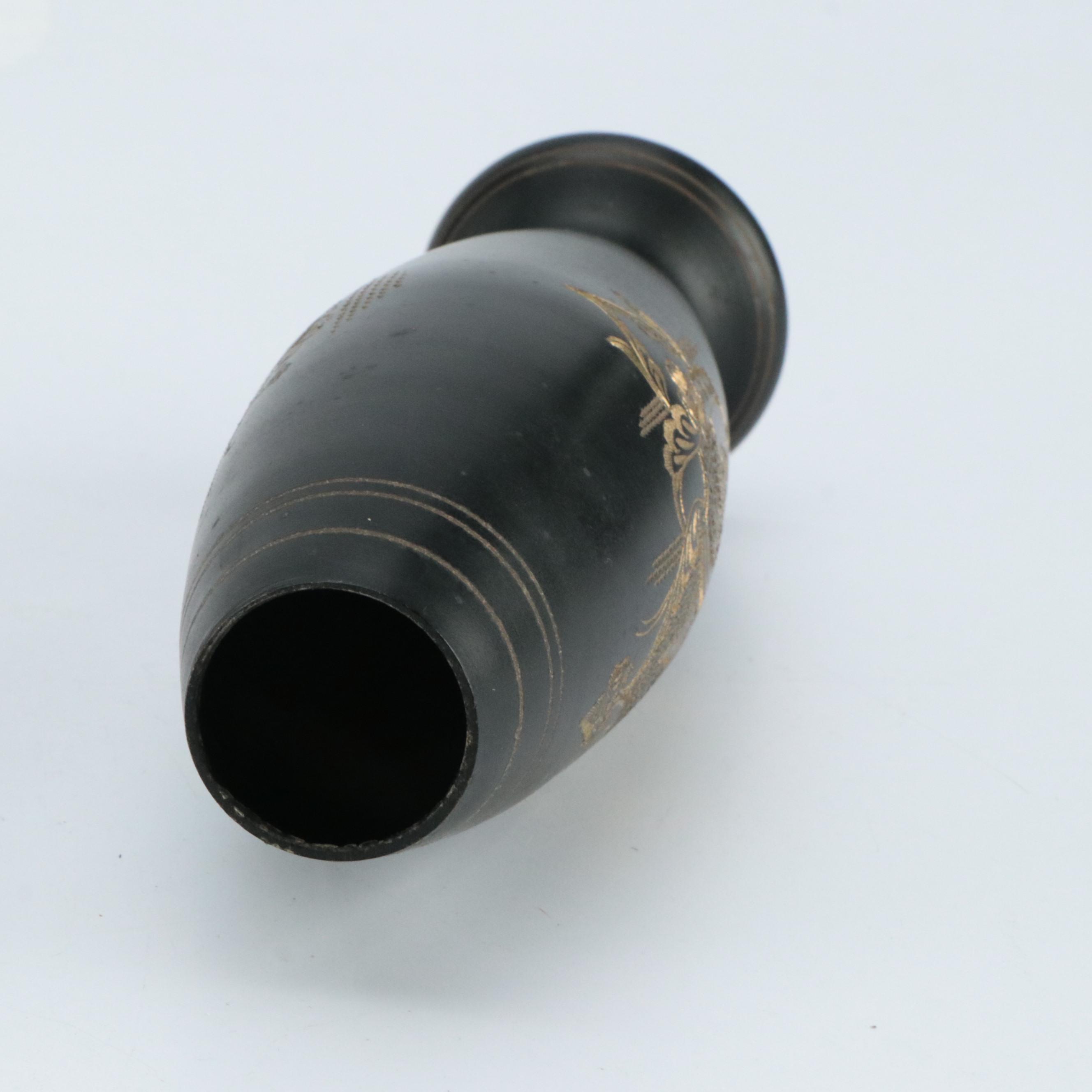 Japanese MOP ando Lacquer Box, Engraved Pewter Candle Holder, and Other Décor