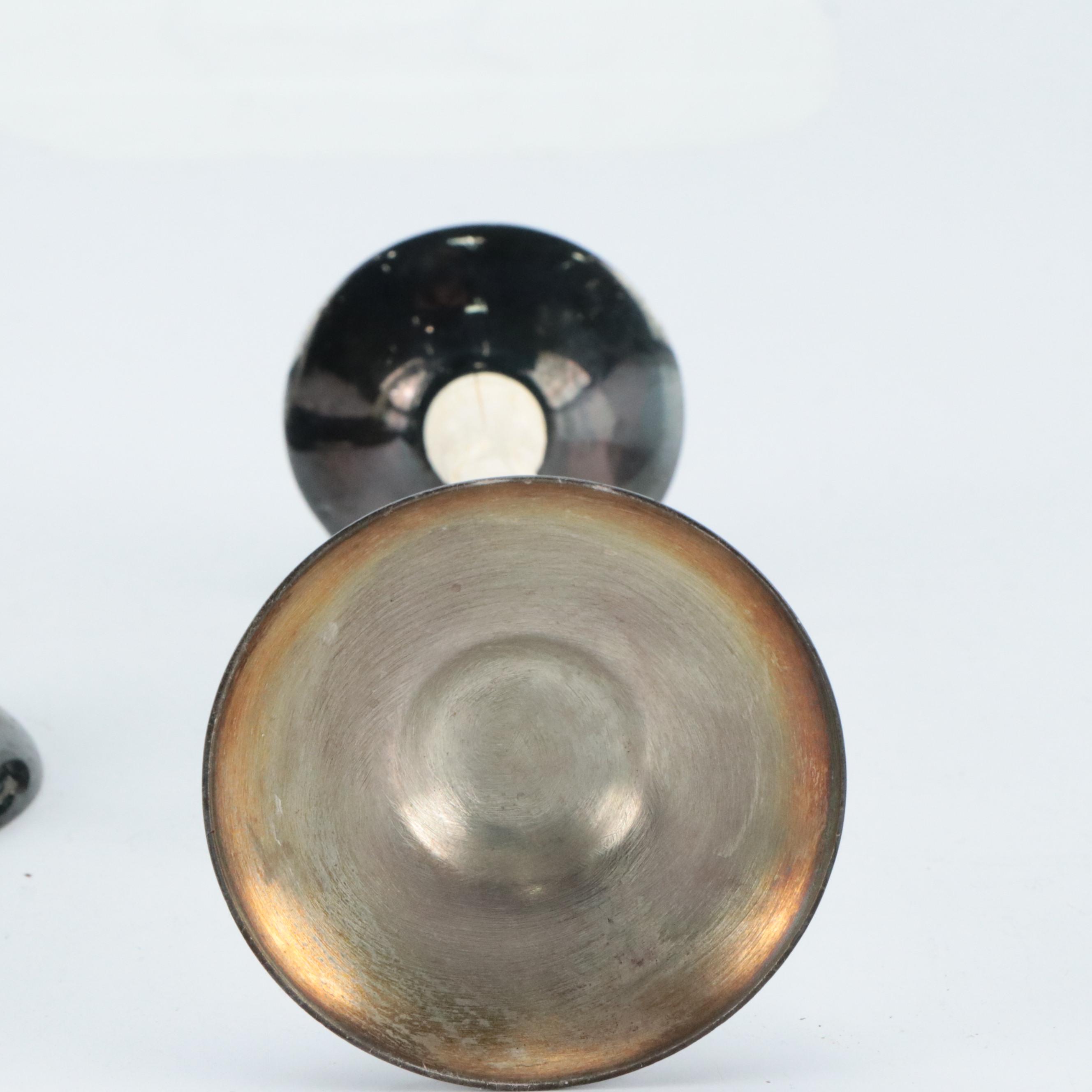 Japanese MOP ando Lacquer Box, Engraved Pewter Candle Holder, and Other Décor