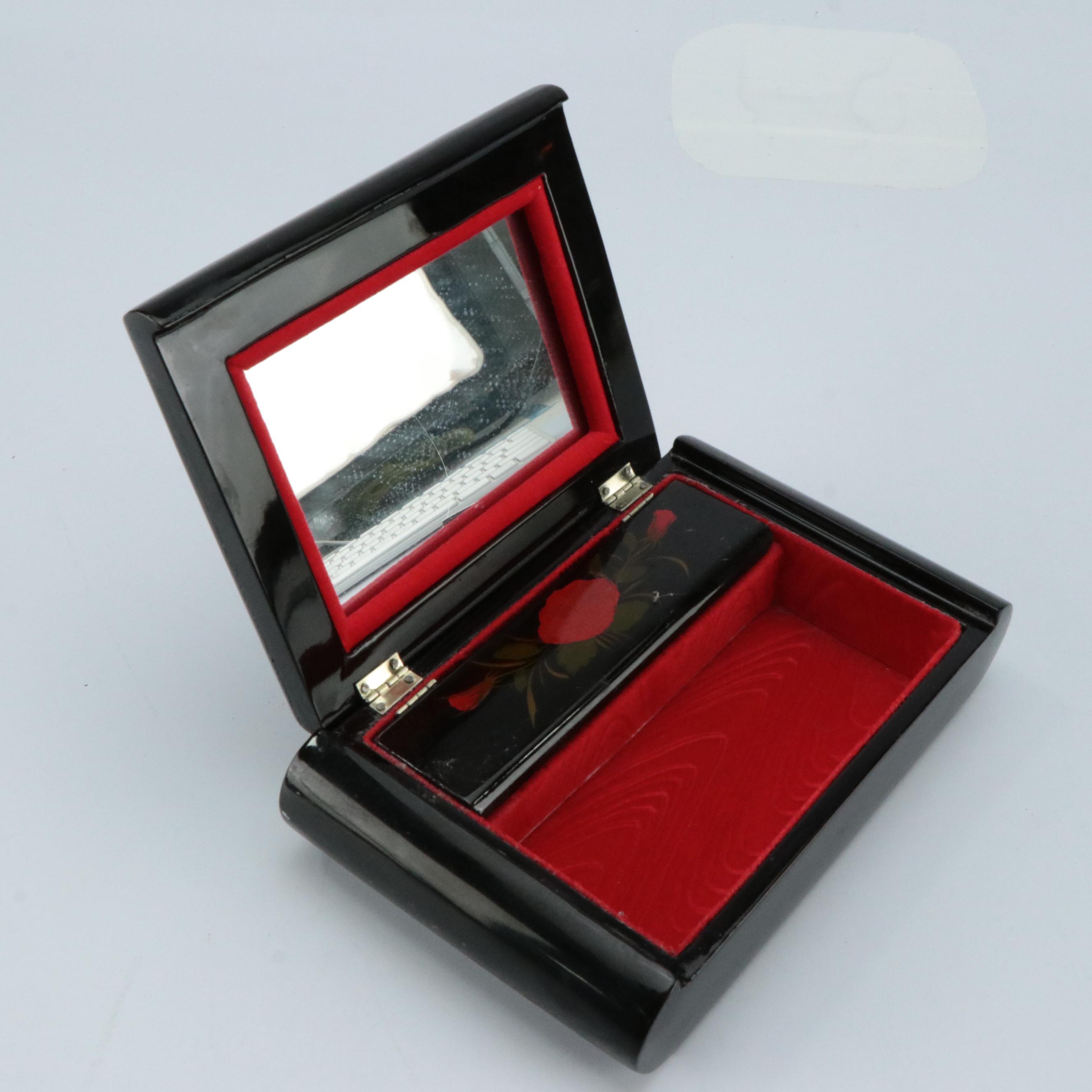 Japanese MOP ando Lacquer Box, Engraved Pewter Candle Holder, and Other Décor