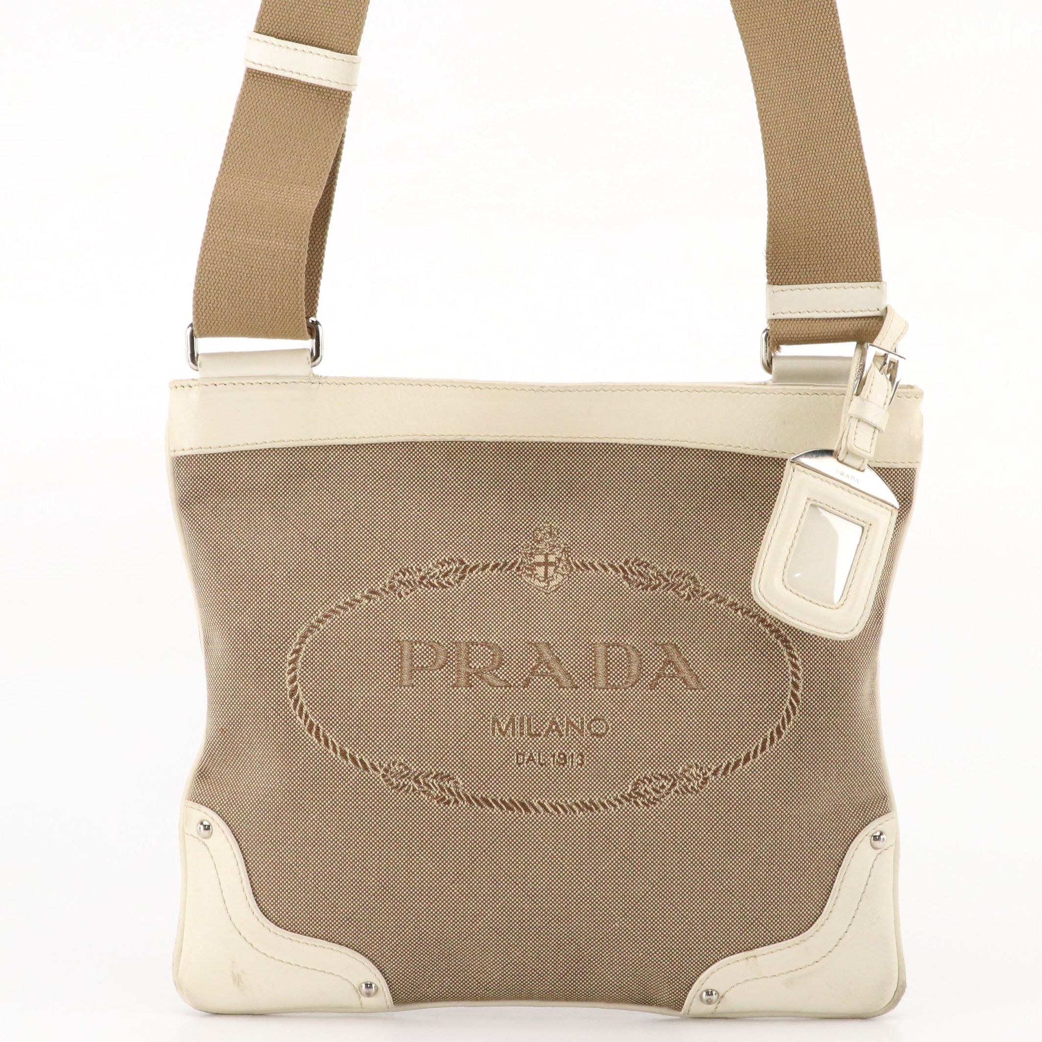 Prada Canapa Logo Canvas and Leather Crossbody Bag