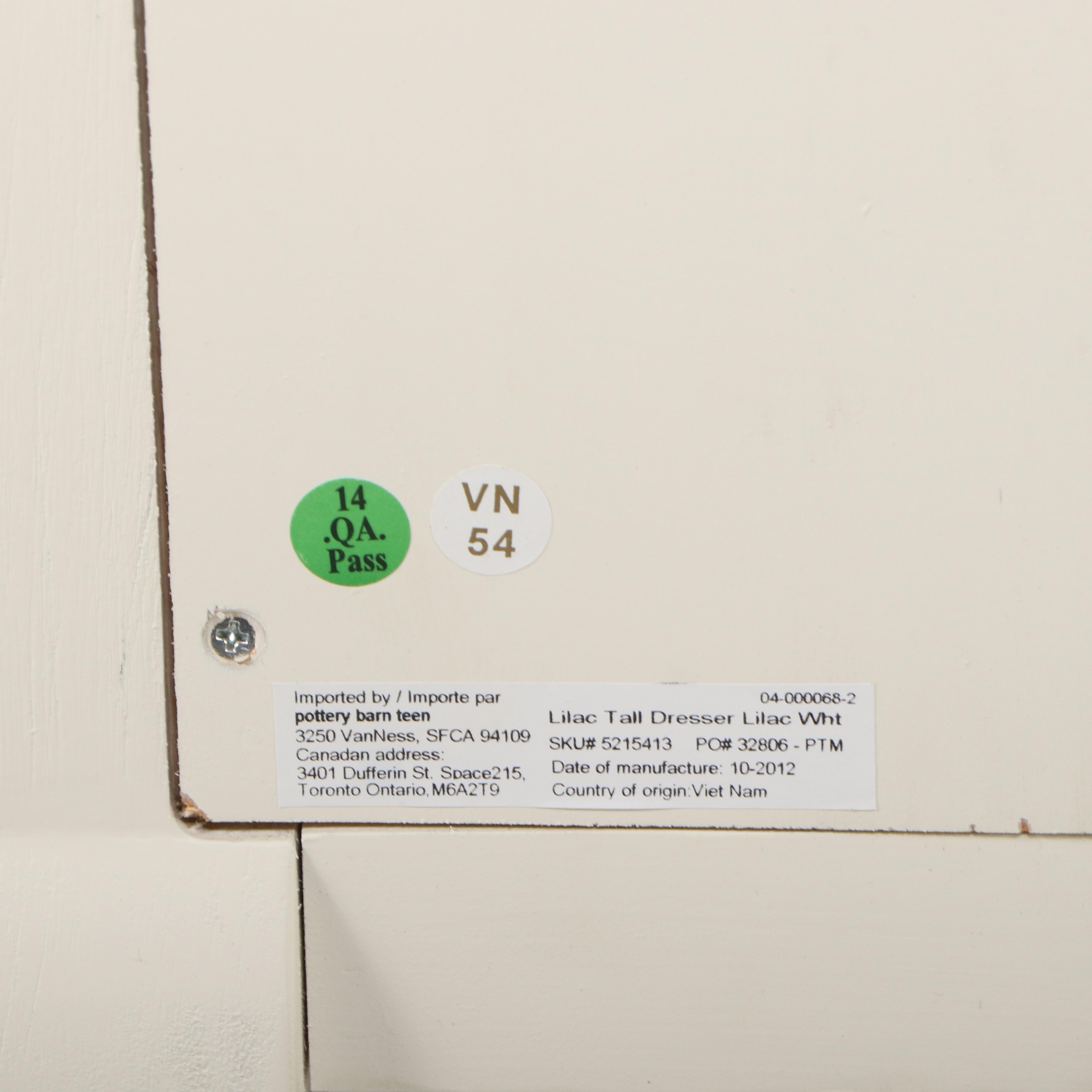 Pottery Barn Teen "Lilac" White-Painted Wood Chest of Drawers