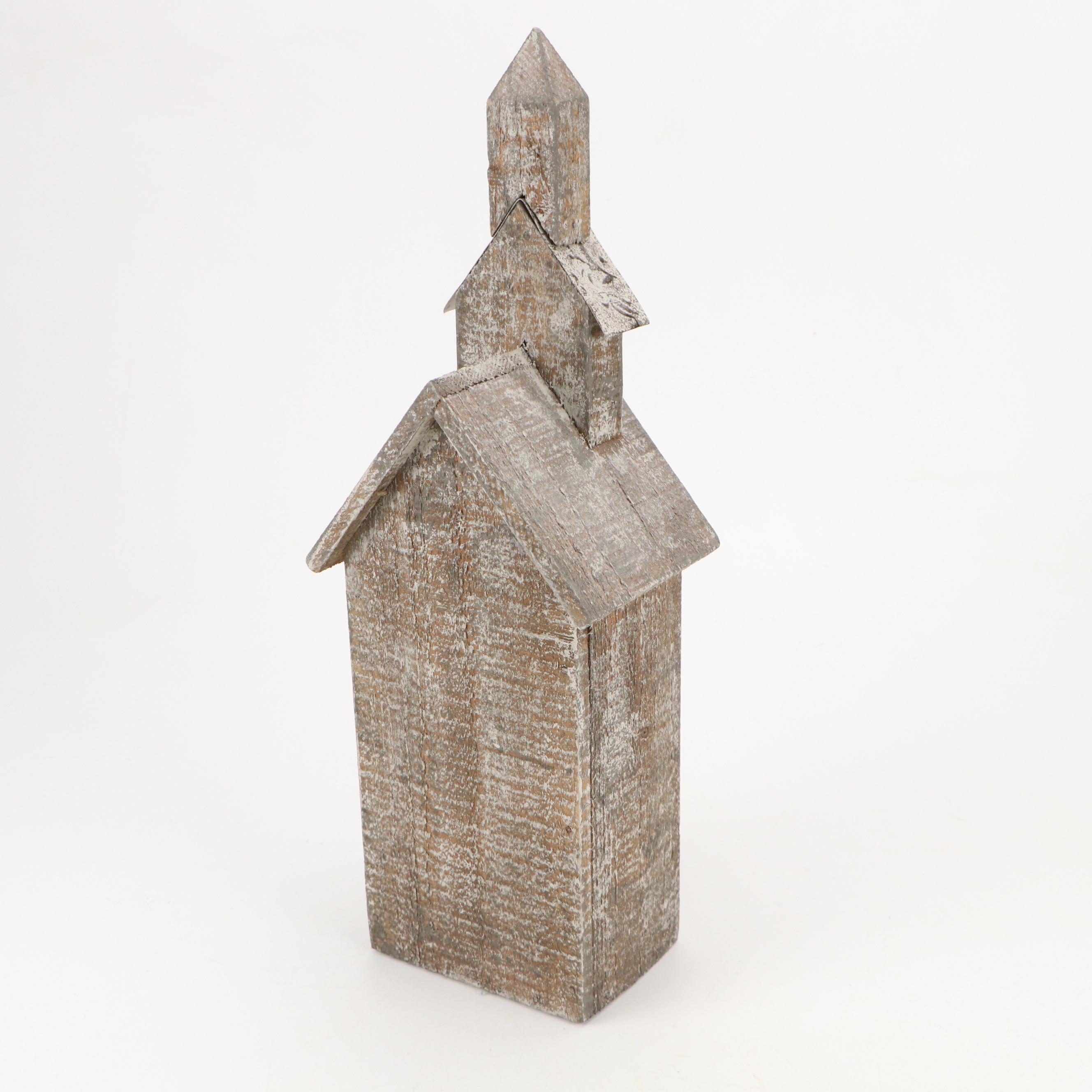 Folk Art Style Wood and Metal Embellished Birdhouses with Artificial Flowers