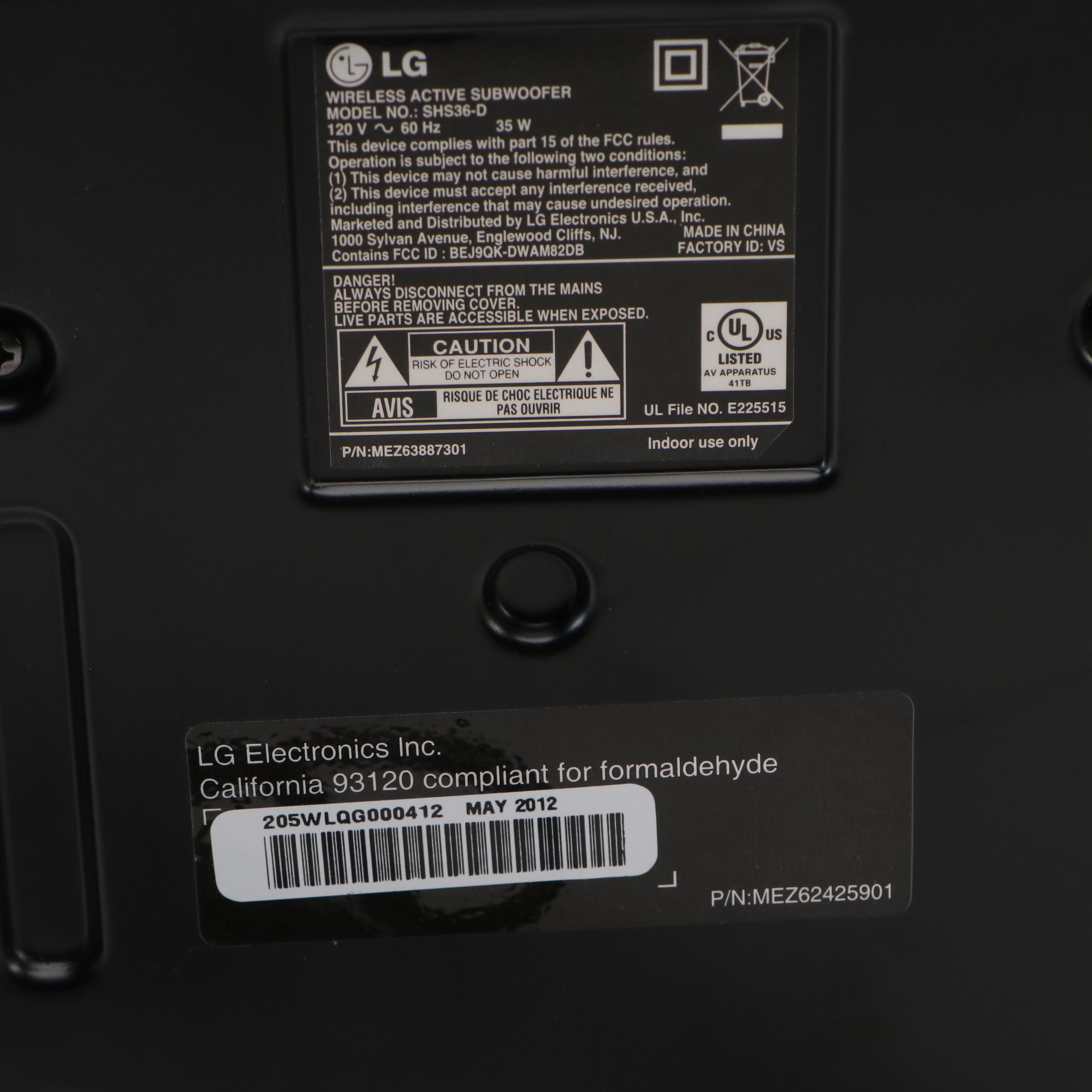 LG Blu-Ray Player with LG Bluetooth Subwoofer