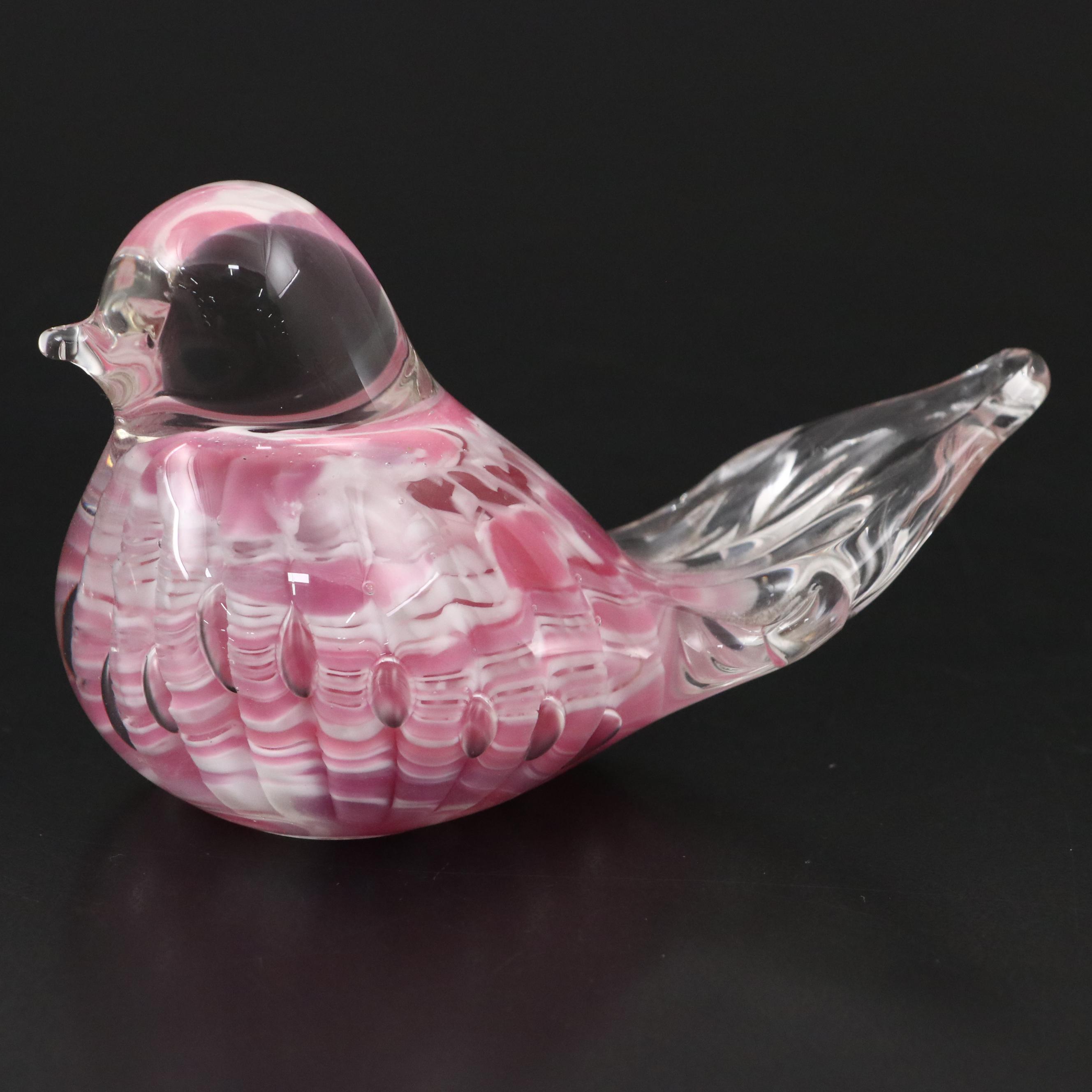 Fenton Glass Cat with St. Clair Glass Bird and Paperweight