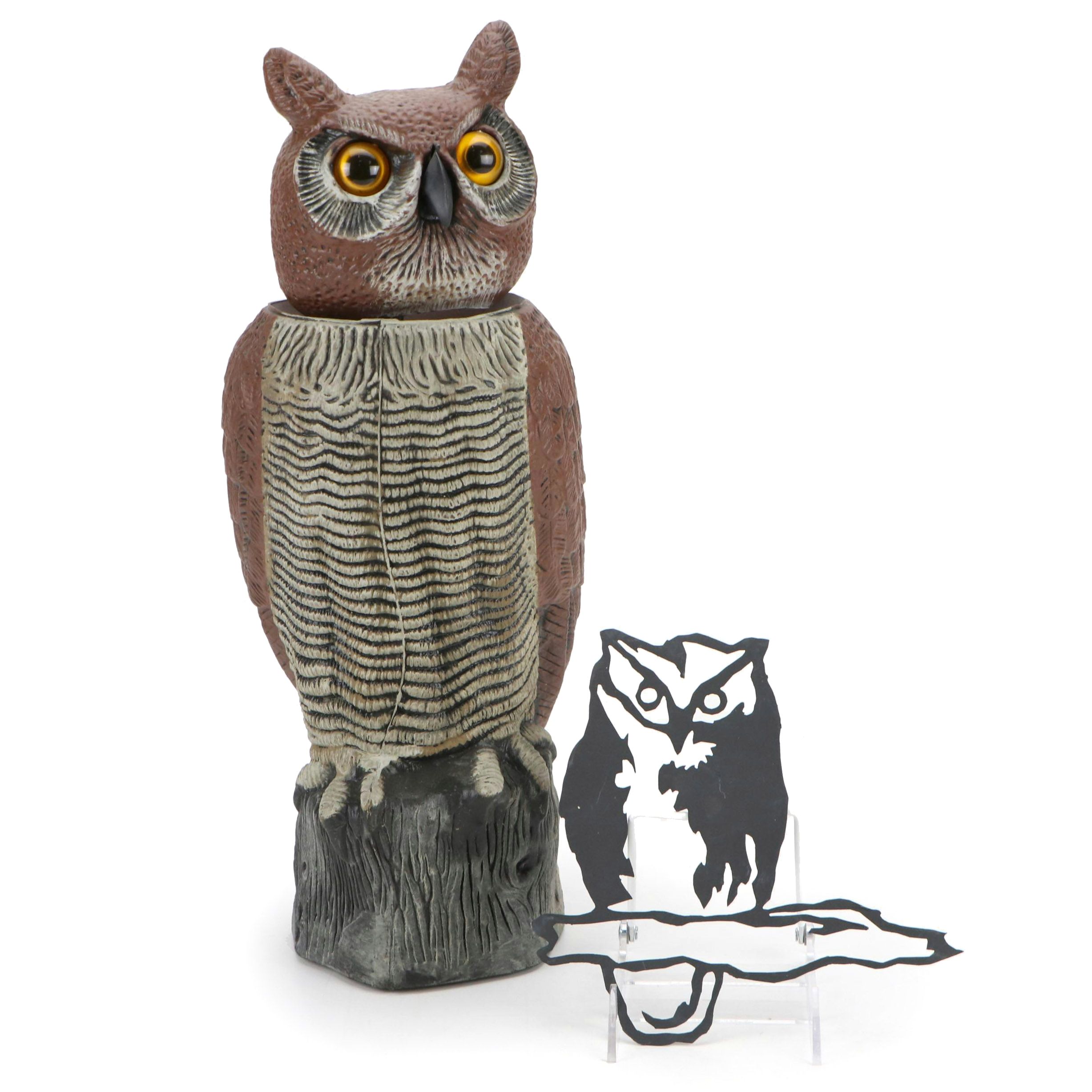 Dalen Products Plastic Horned Owl Scarecrow with Metal Owl Wall Art, 1997