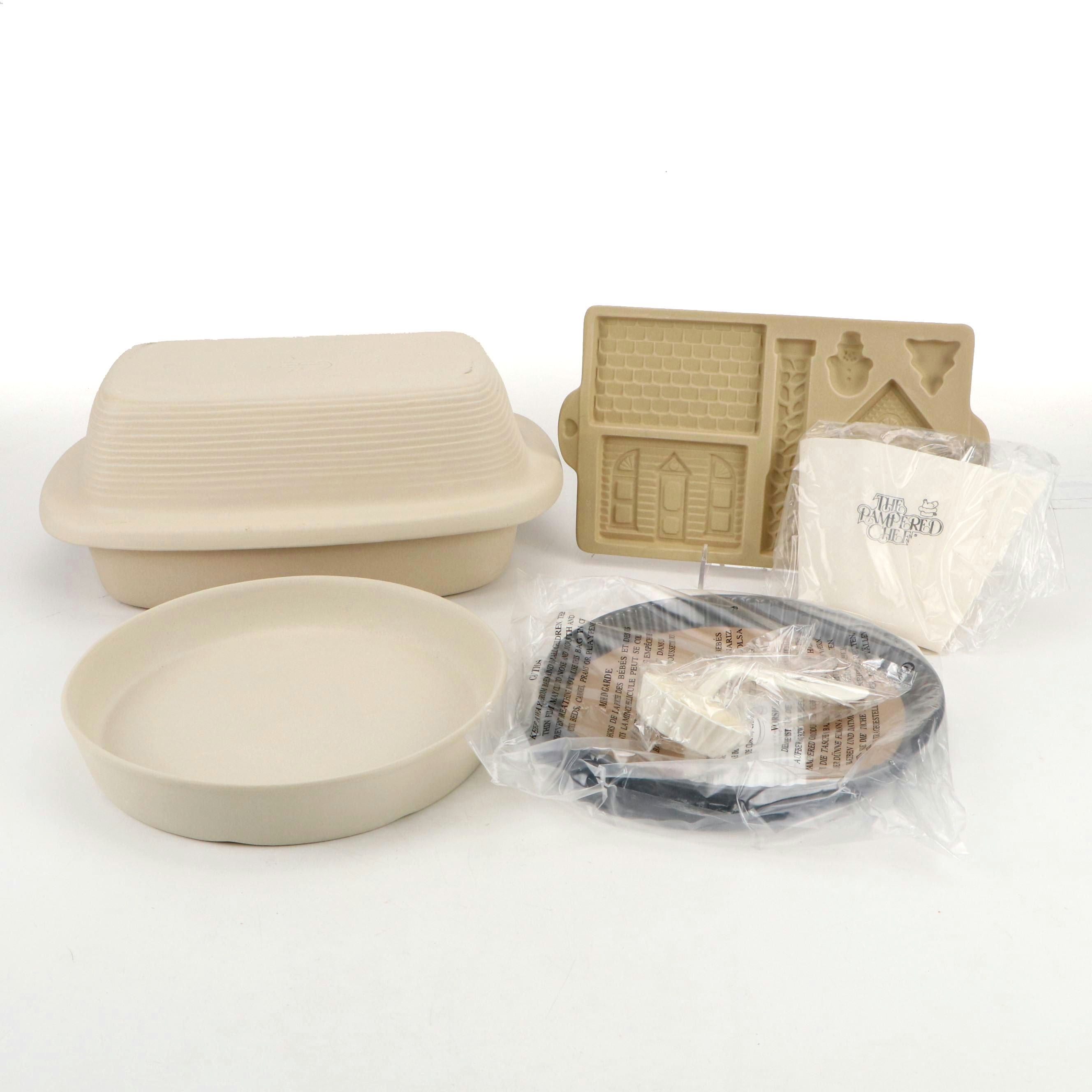 Pampered Chef Stoneware Bakers, Gingerbread House Kit and Quiche Pan