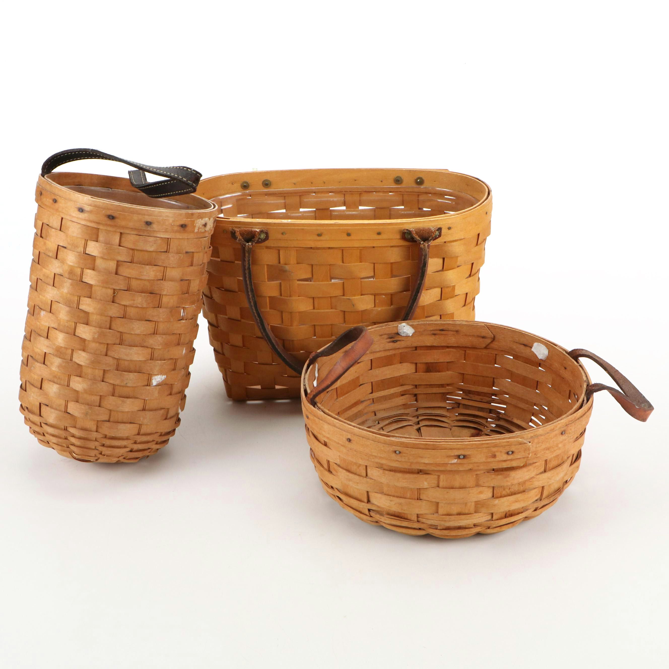 Longaberger Woven Maple Baskets with Leather Handles