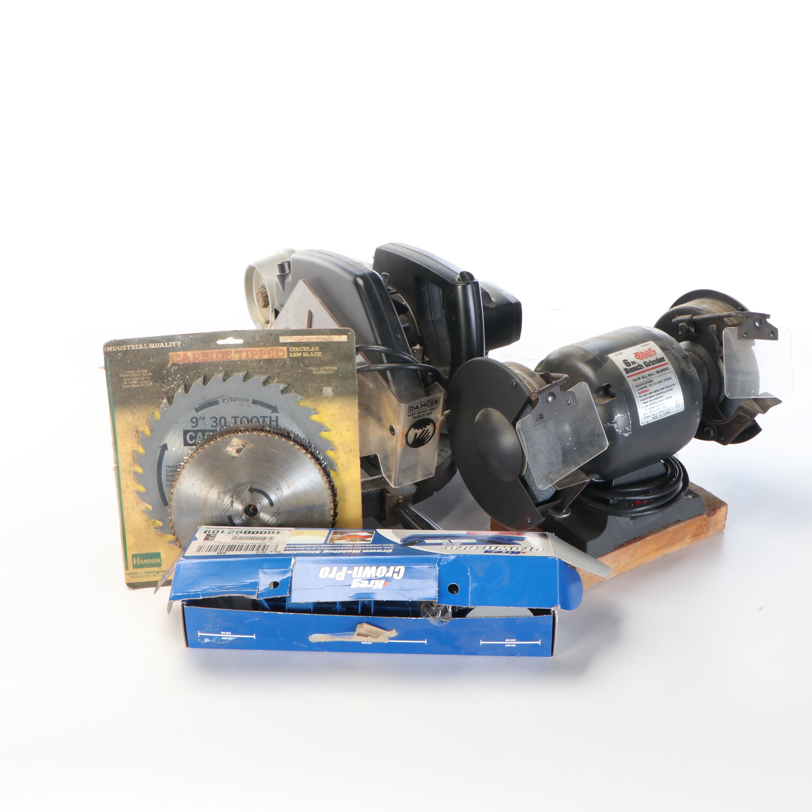 Black + Decker Miter Saw with Collins Bench Grinder and Other Accessories