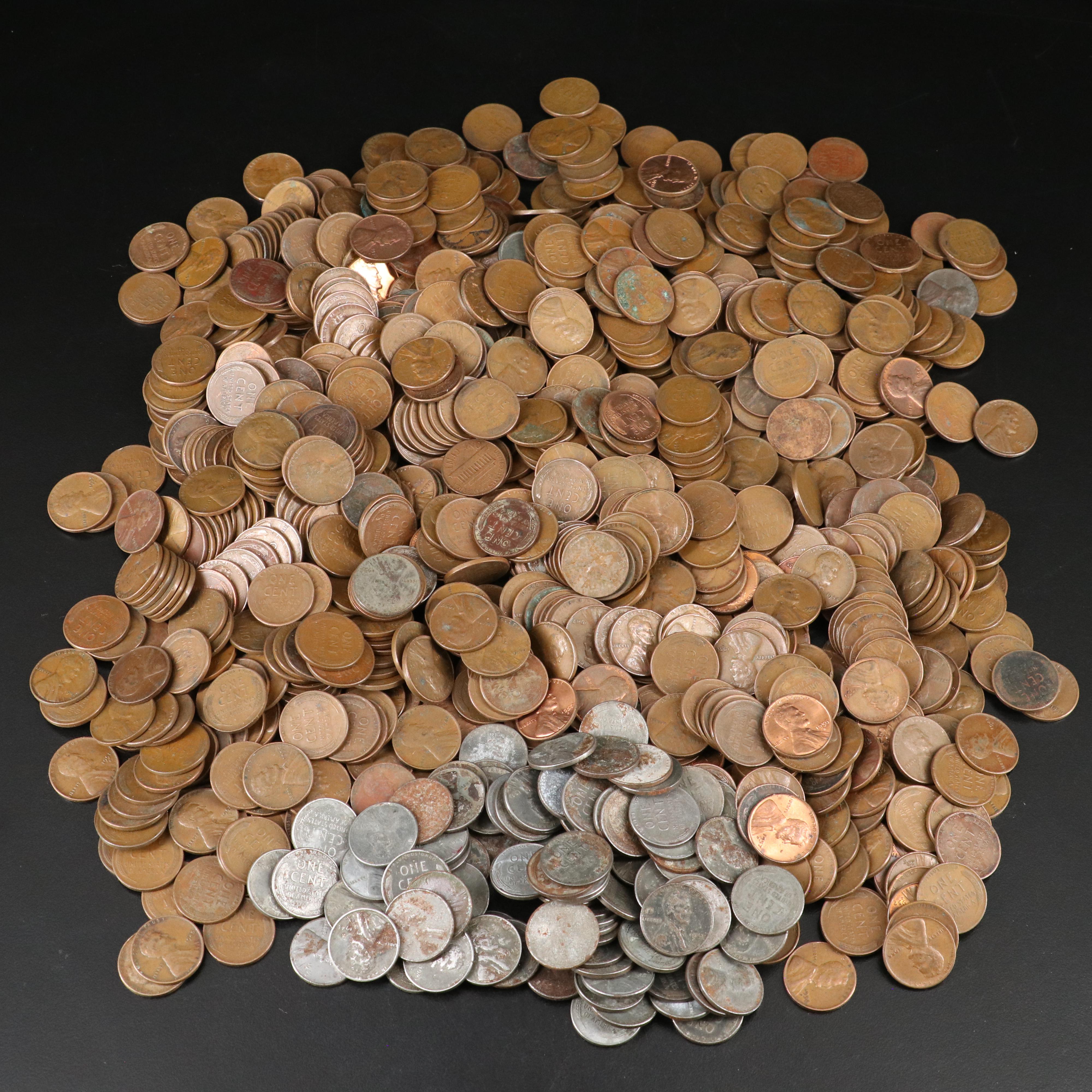 1,000 Lincoln Wheat Cents, Including 100 WWII Steel Cents