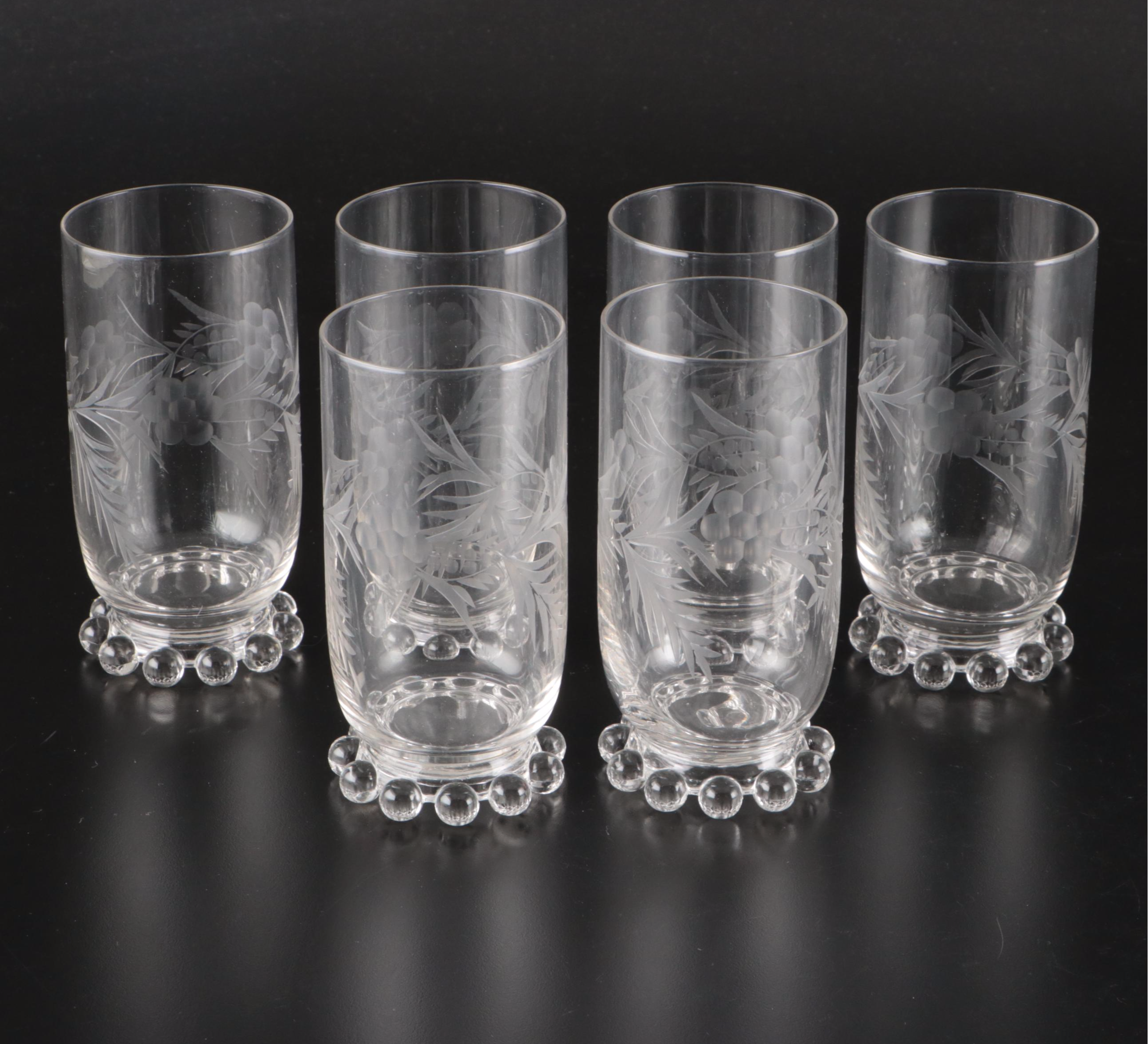 Imperial Glass Etched Glass Tumblers and Punch Cups, 20th Century