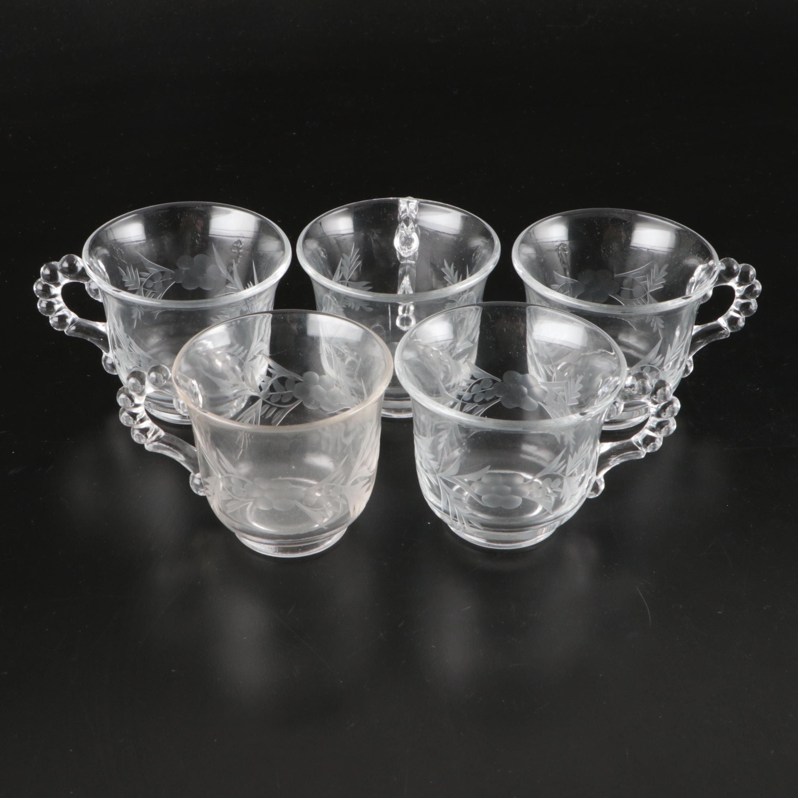 Imperial Glass Etched Glass Tumblers and Punch Cups, 20th Century