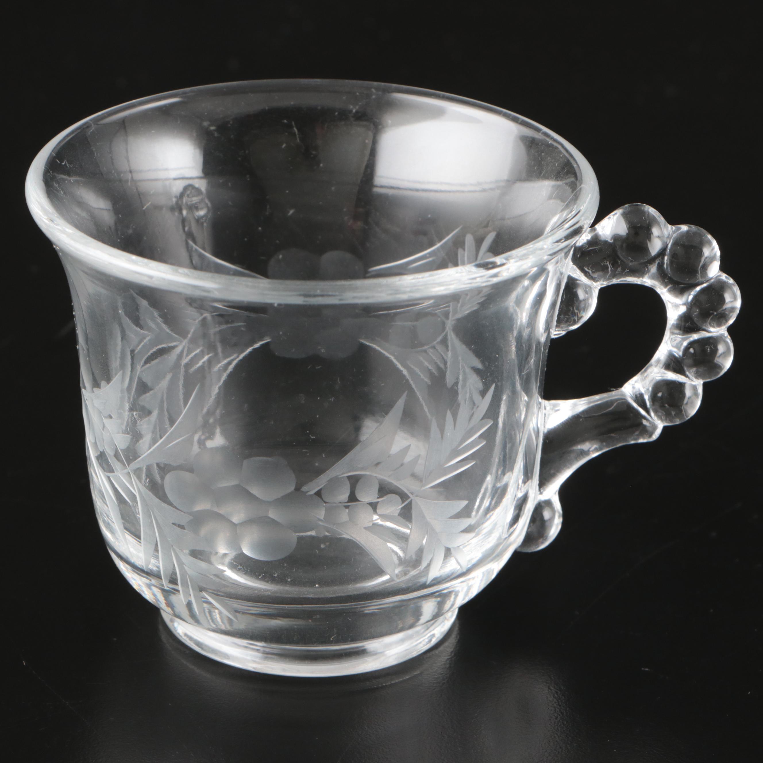 Imperial Glass Etched Glass Tumblers and Punch Cups, 20th Century