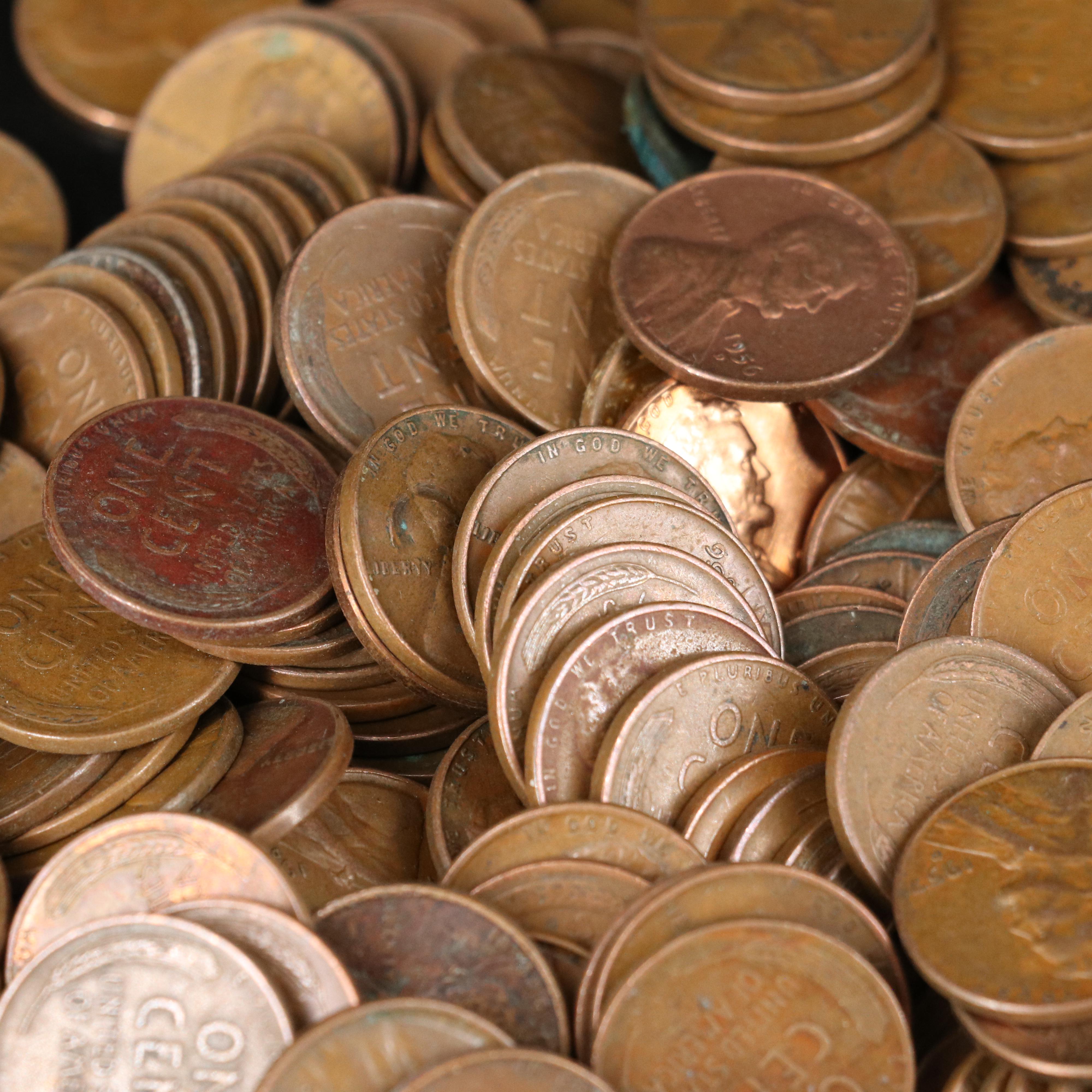 1,000 Lincoln Wheat Cents, Including 100 WWII Steel Cents