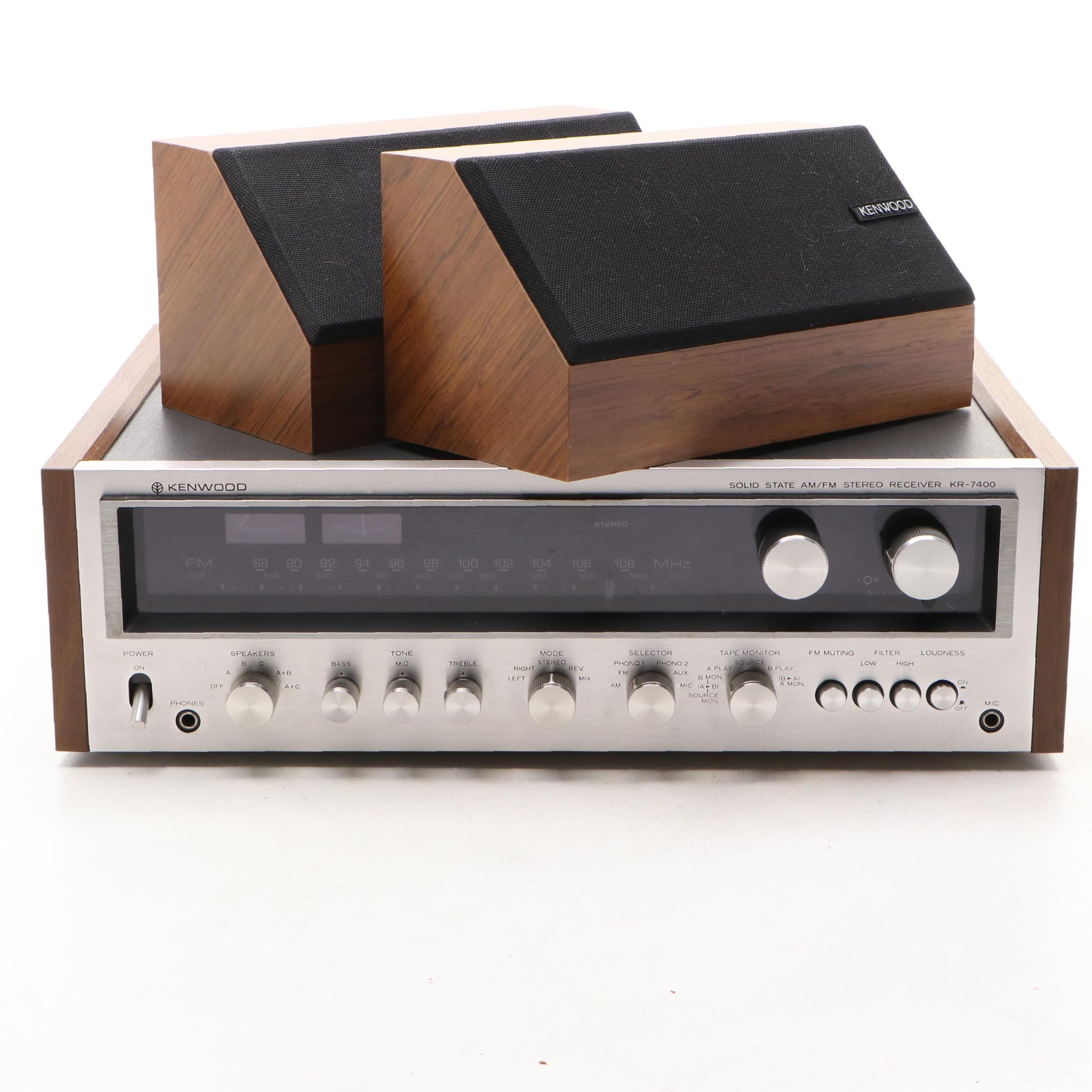 Kenwood KR-7400 Solid State AM/FM Stereo Receiver with Speakers, 1975