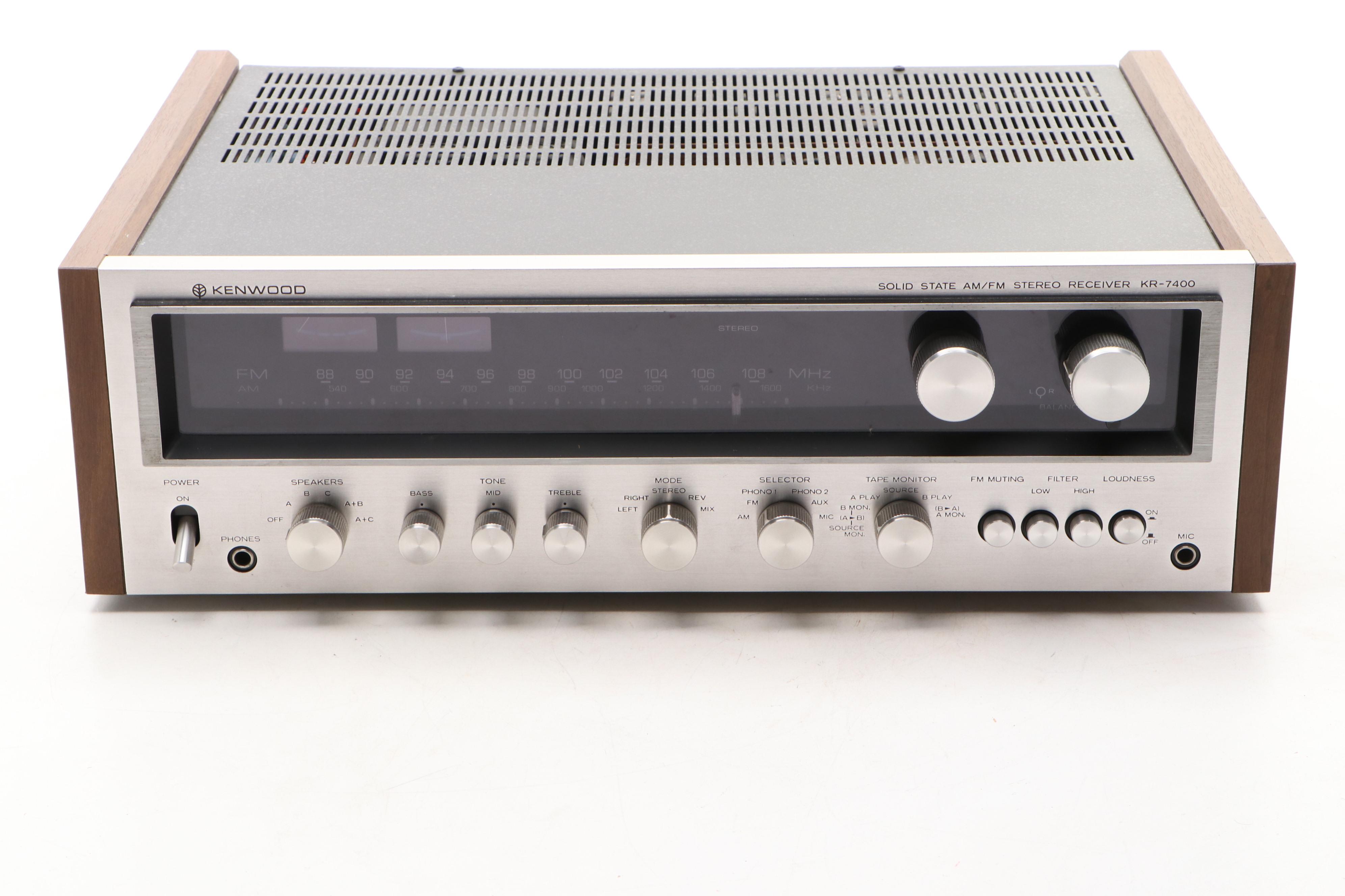 Kenwood KR-7400 Solid State AM/FM Stereo Receiver with Speakers, 1975