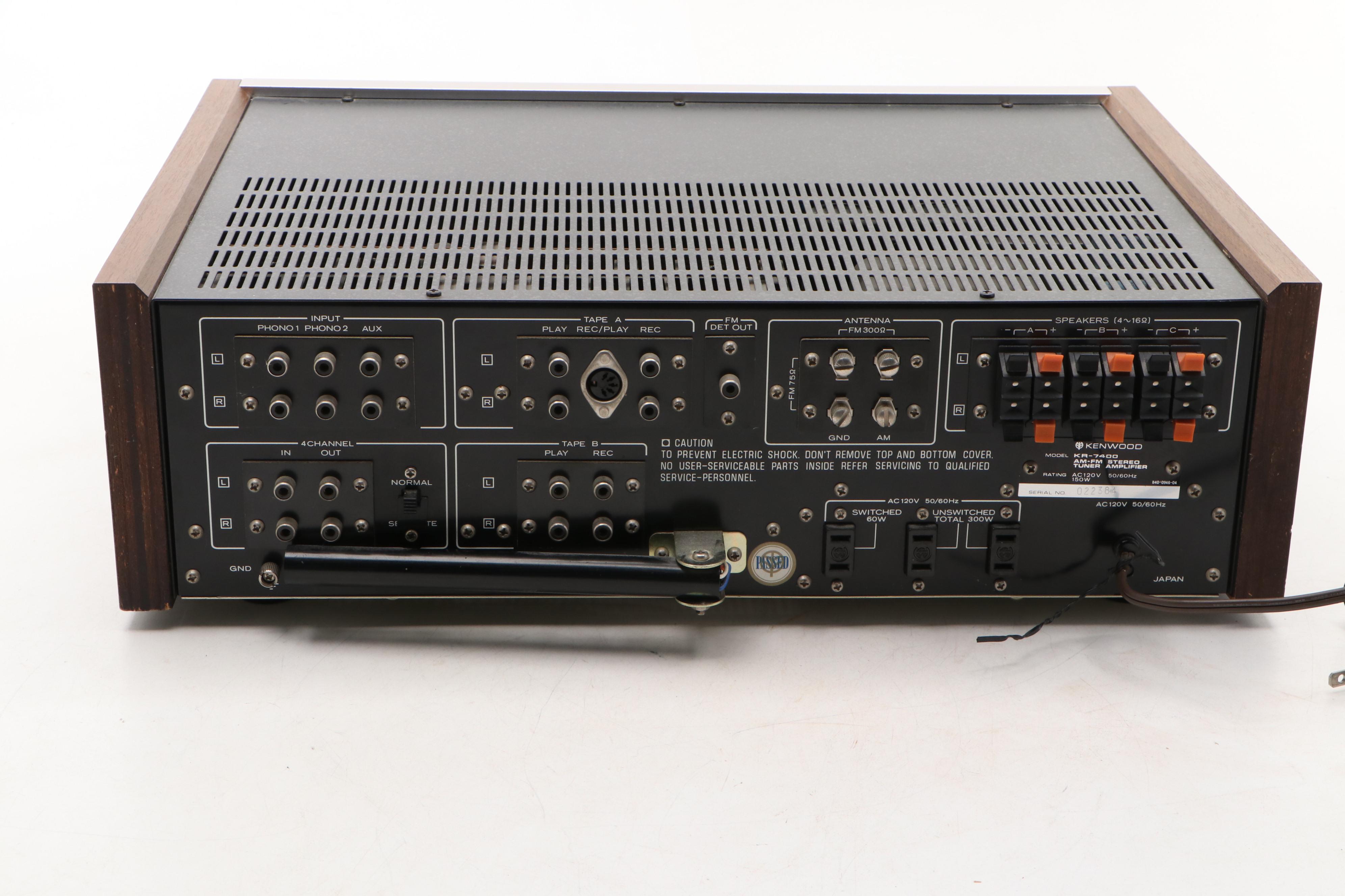 Kenwood KR-7400 Solid State AM/FM Stereo Receiver with Speakers, 1975