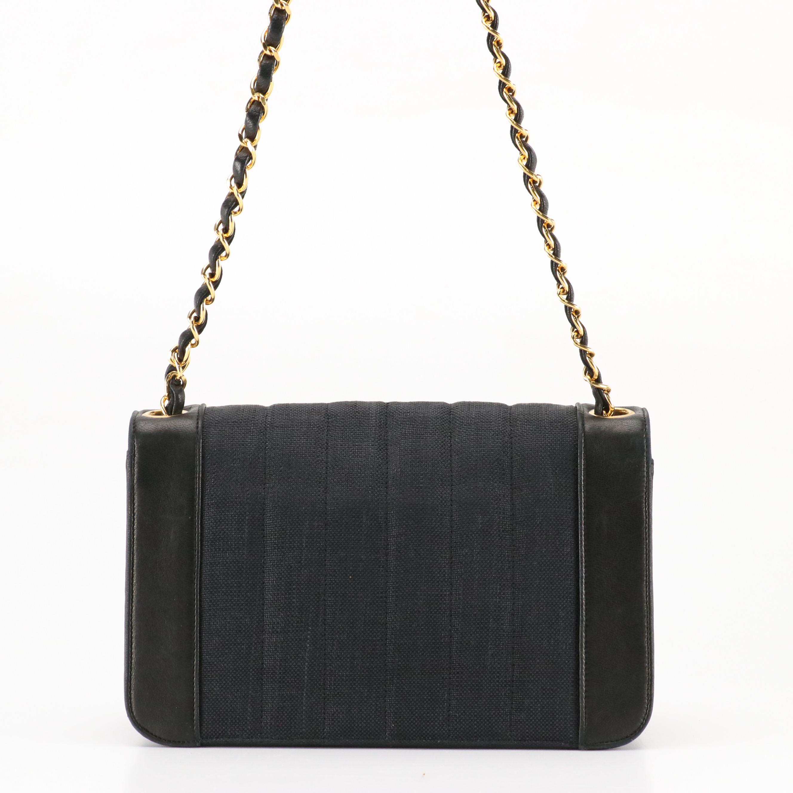 Chanel Border Flap Shoulder Bag in Vertical Quilted Linen and Lambskin Leather