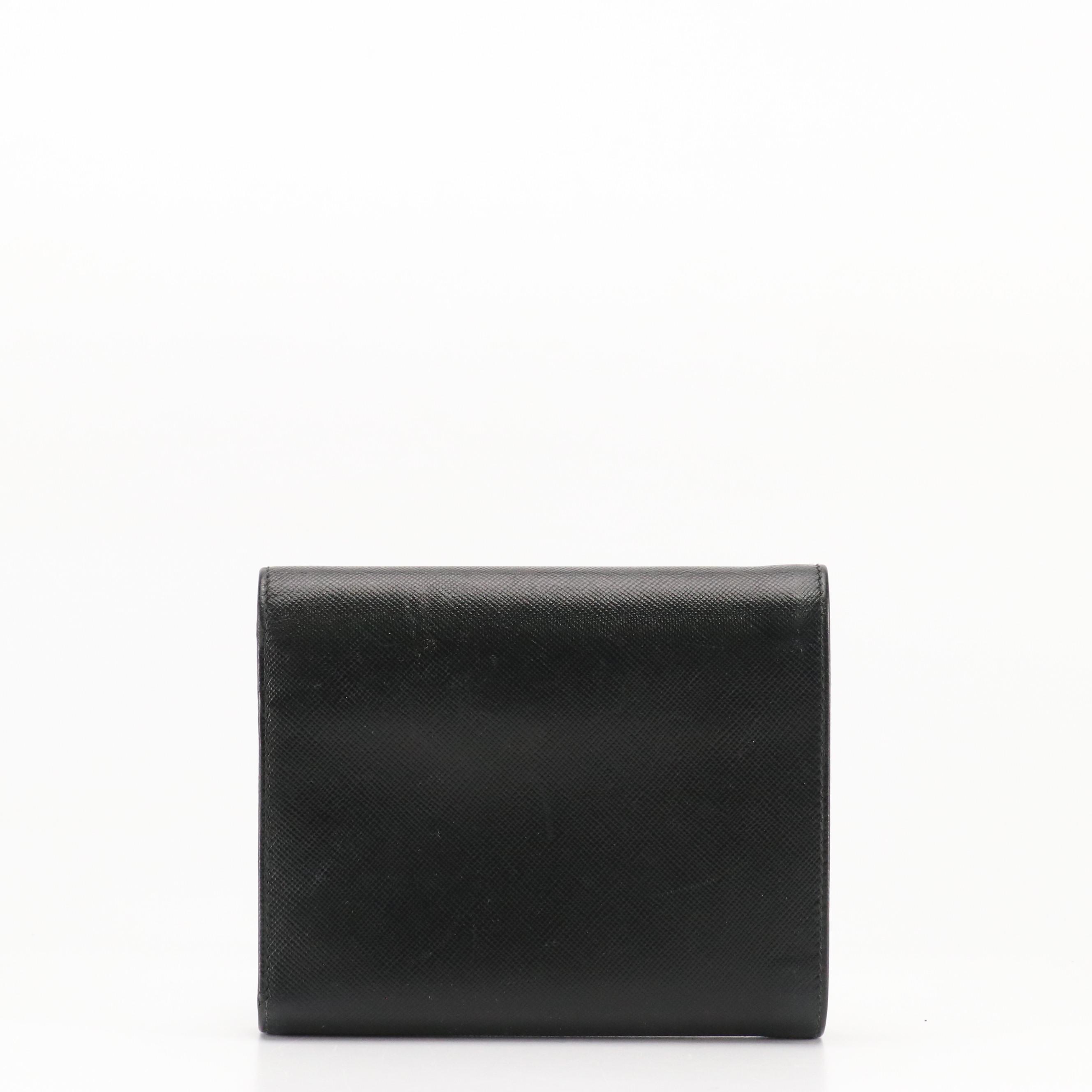 Prada Black Saffiano Leather Trifold Compact Wallet