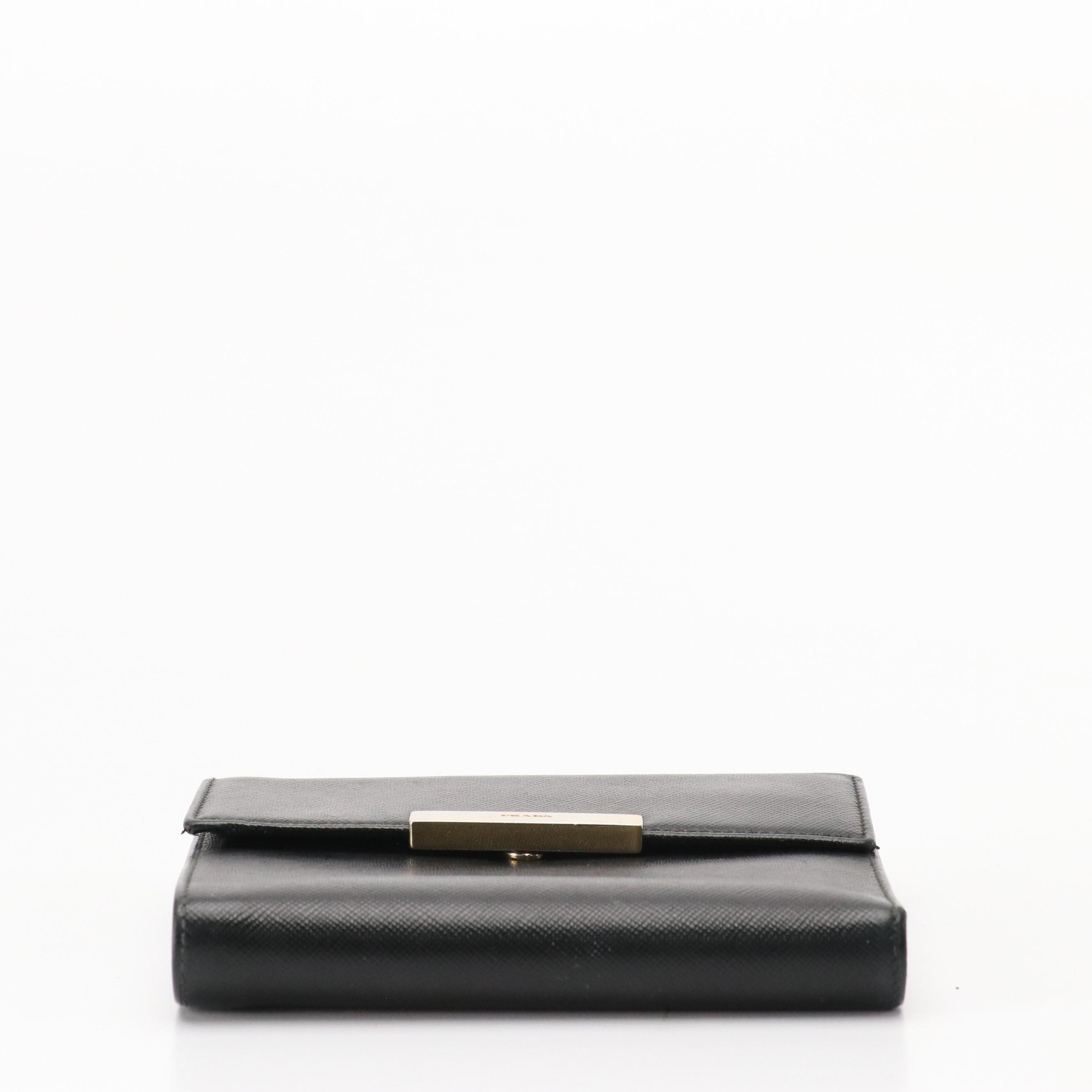 Prada Black Saffiano Leather Trifold Compact Wallet