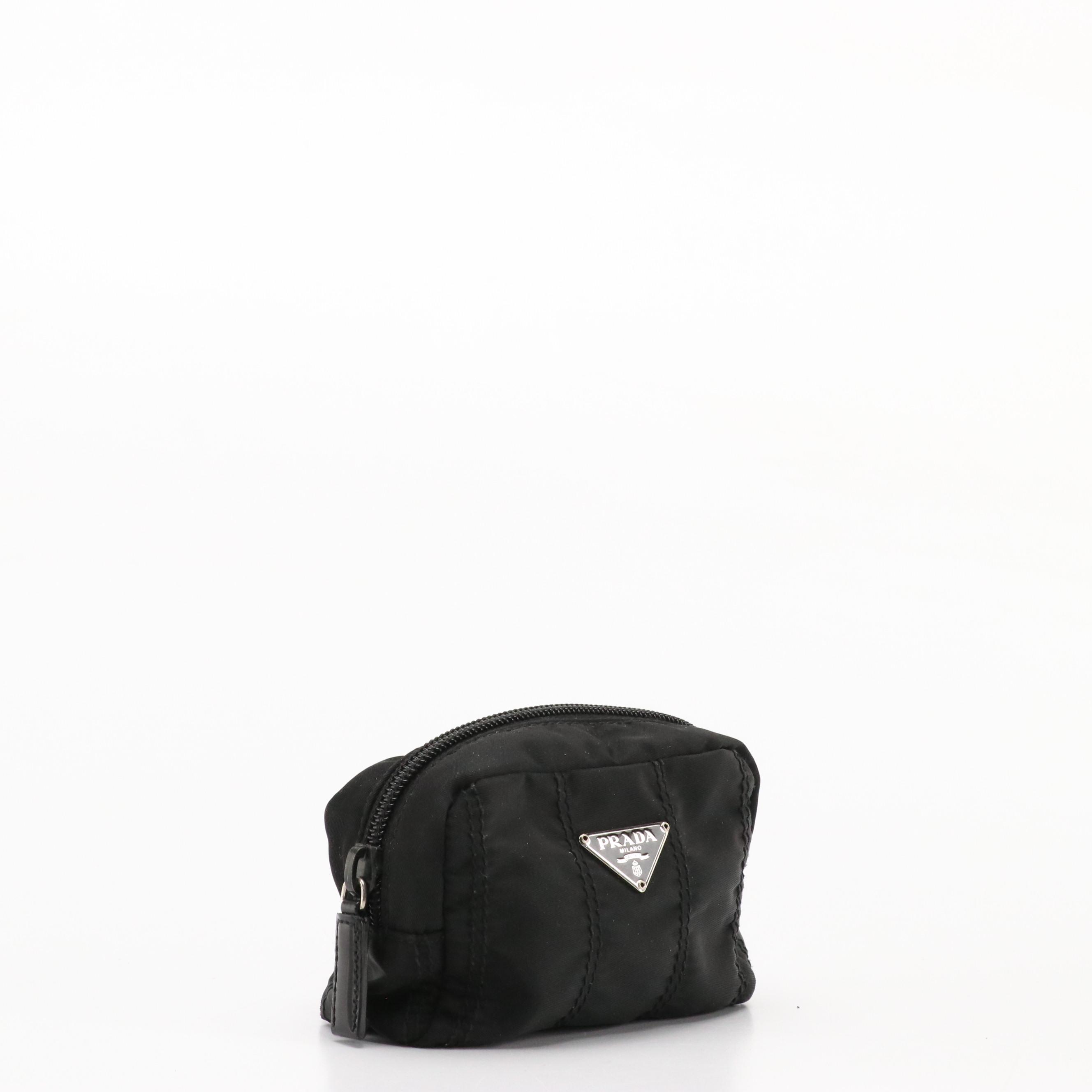 Prada Small Zip Pouch in Black Stitched Nylon