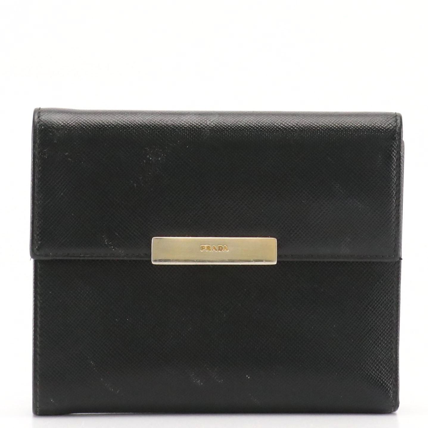 Prada Black Saffiano Leather Trifold Compact Wallet