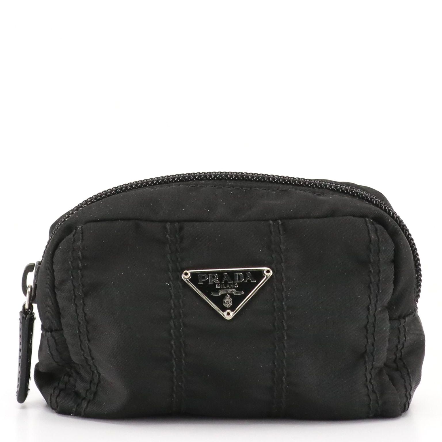Prada Small Zip Pouch in Black Stitched Nylon