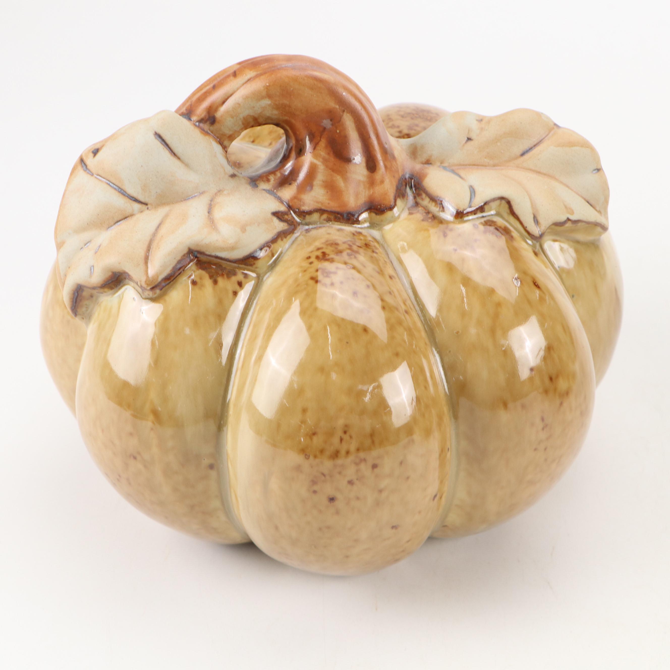 Ceramic Pumpkin Tureen with Wire Baskets and Other Décor