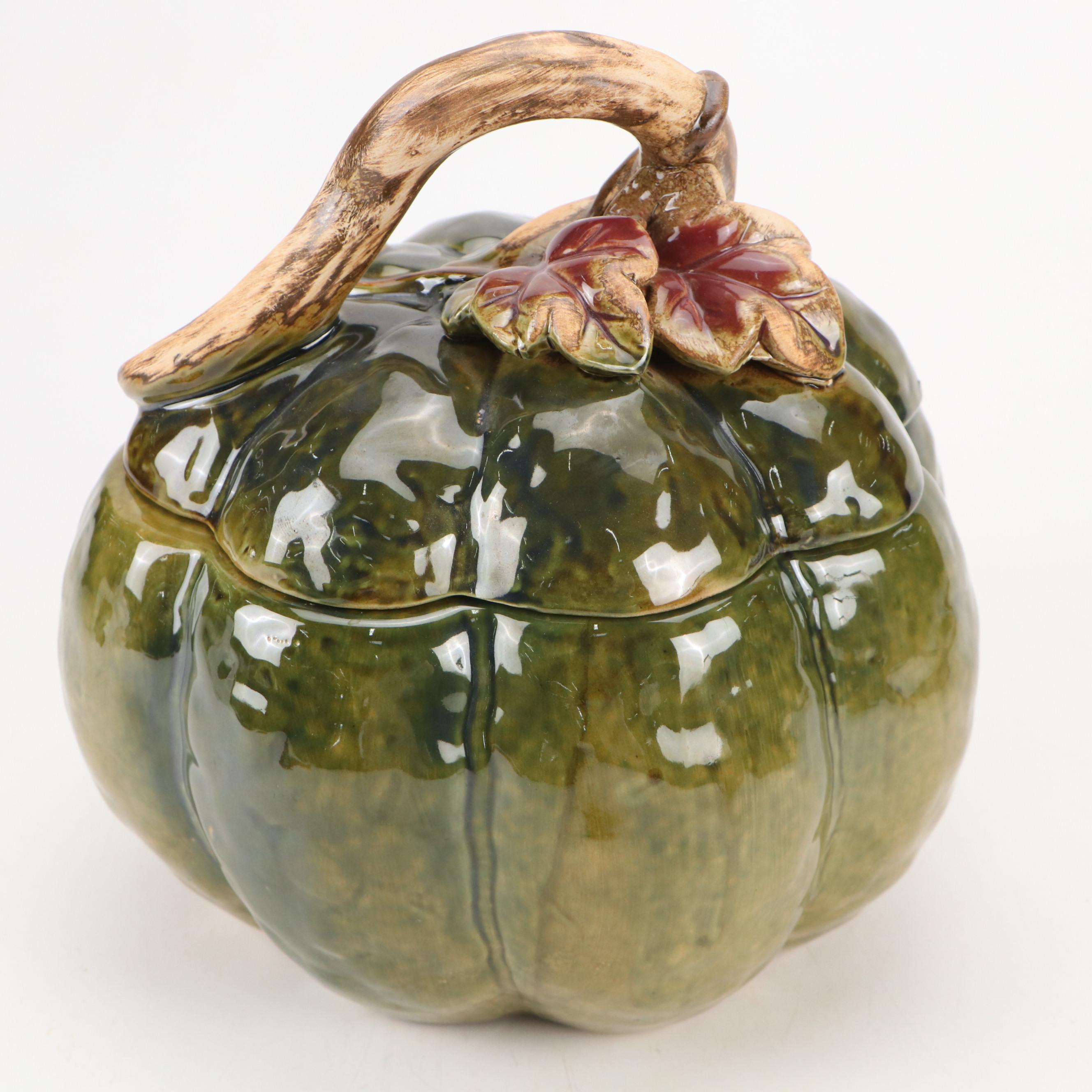 Ceramic Pumpkin Tureen with Wire Baskets and Other Décor