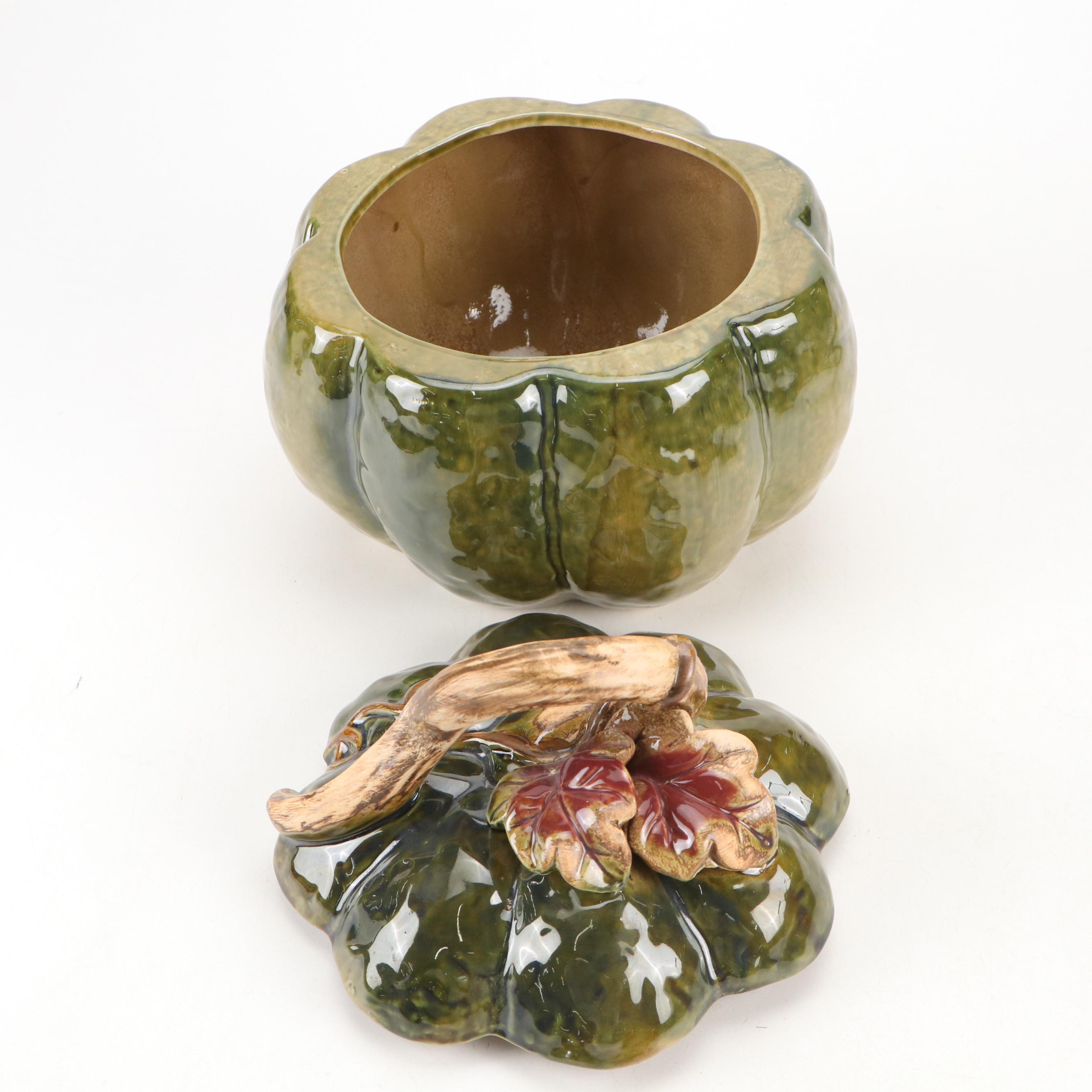 Ceramic Pumpkin Tureen with Wire Baskets and Other Décor