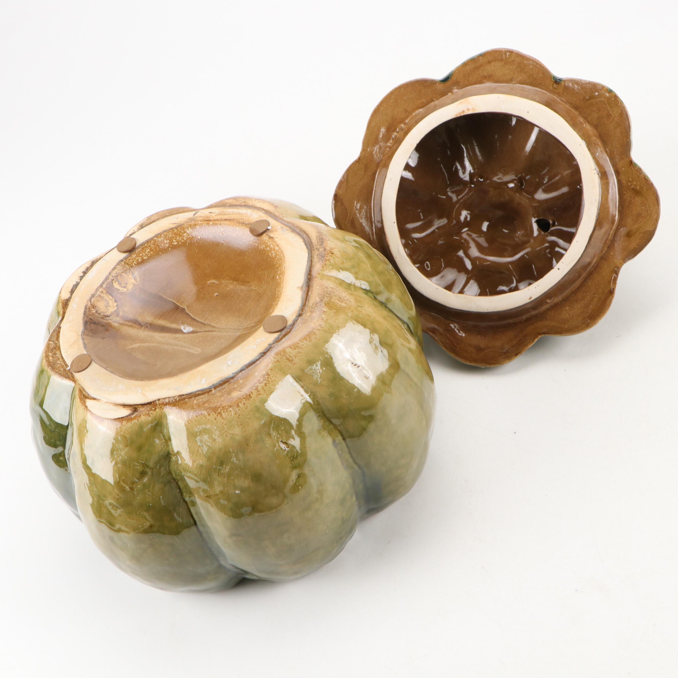 Ceramic Pumpkin Tureen with Wire Baskets and Other Décor