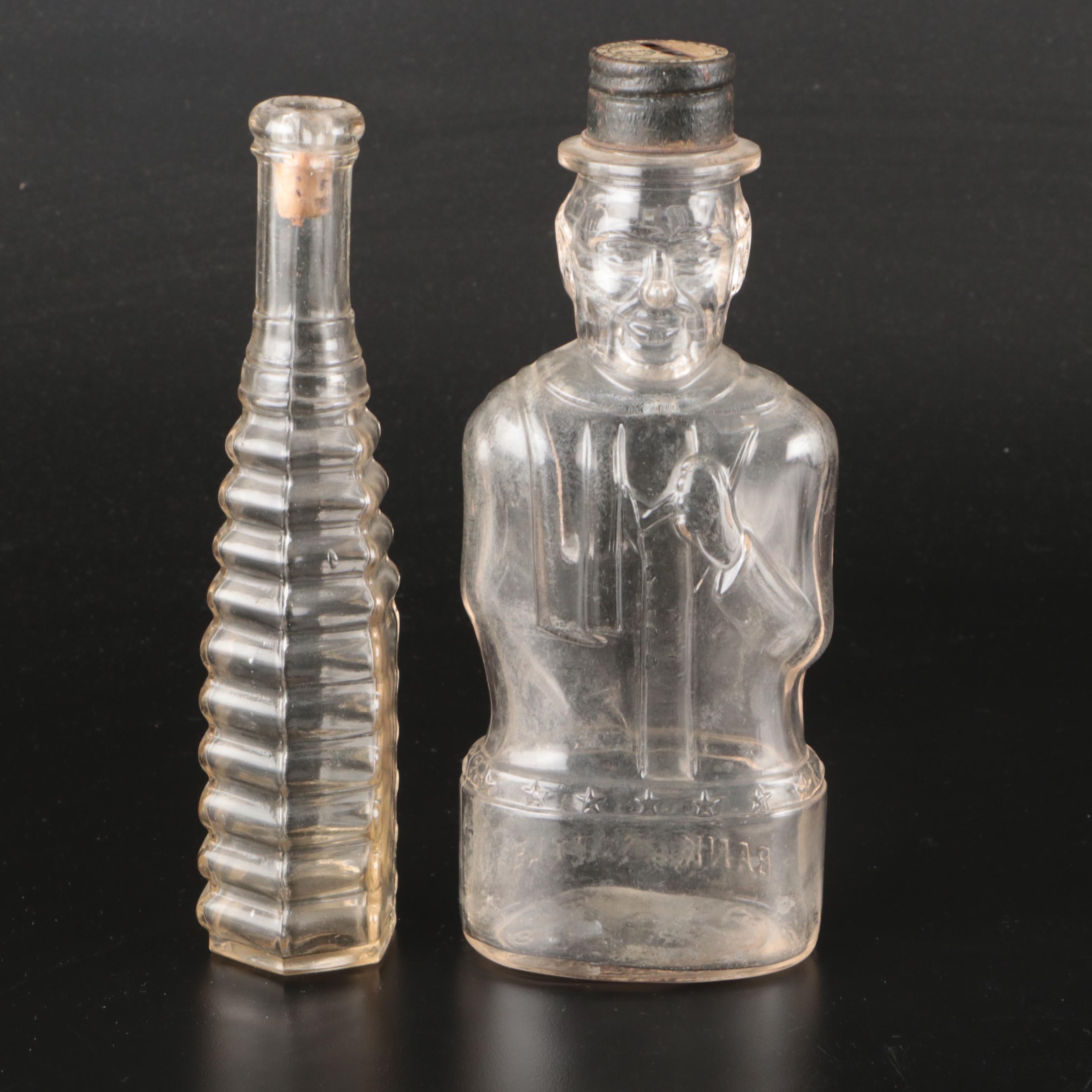 Lincoln Bank Bottle, Beaker Style Pitcher, and Other Glass Bottles and Jars