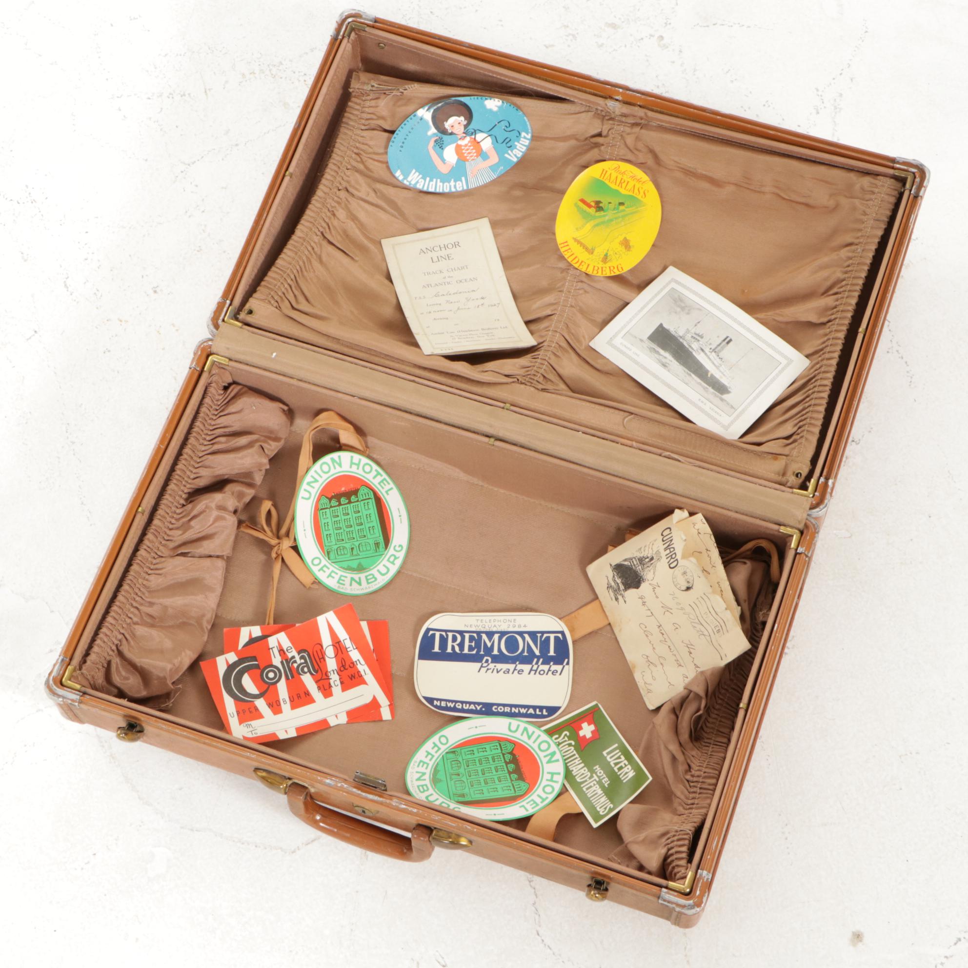 Samsonite Hard Shell Suitcase with Hotel Memorabilia and Cruise Map