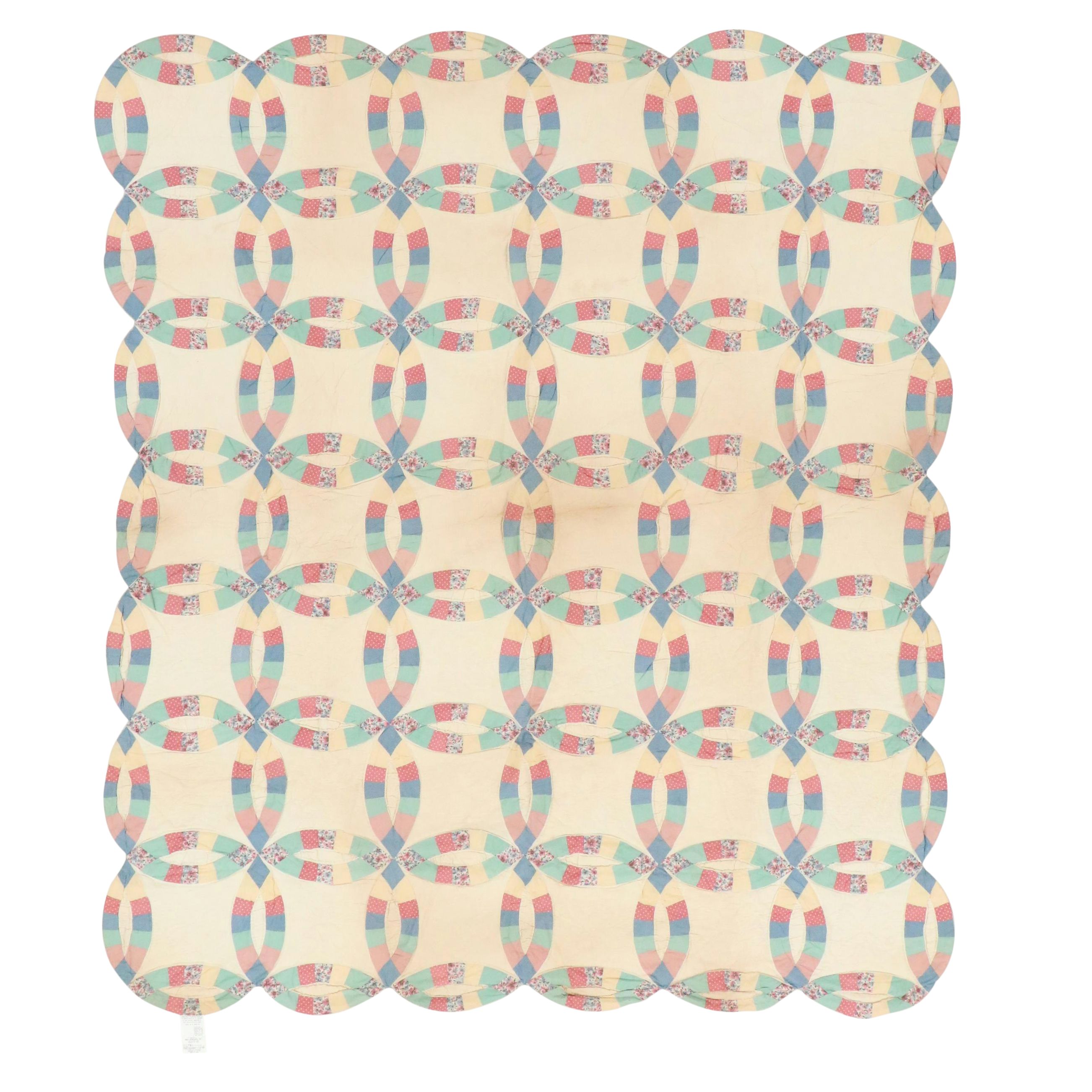 Handmade Double Wedding Ring Cotton Quilt