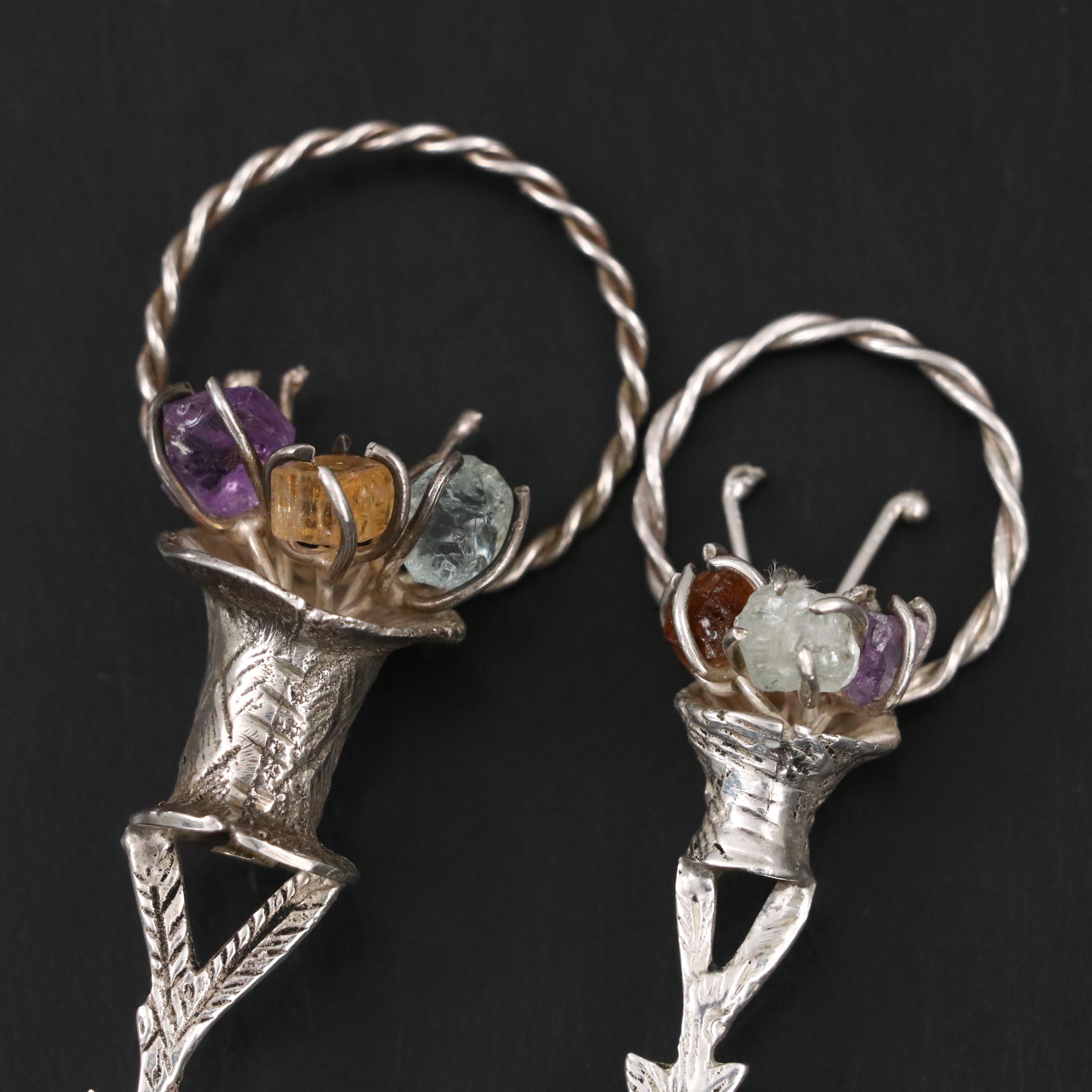 900 Silver Flower Basket Finial Relish Fork and Condiment Spoon