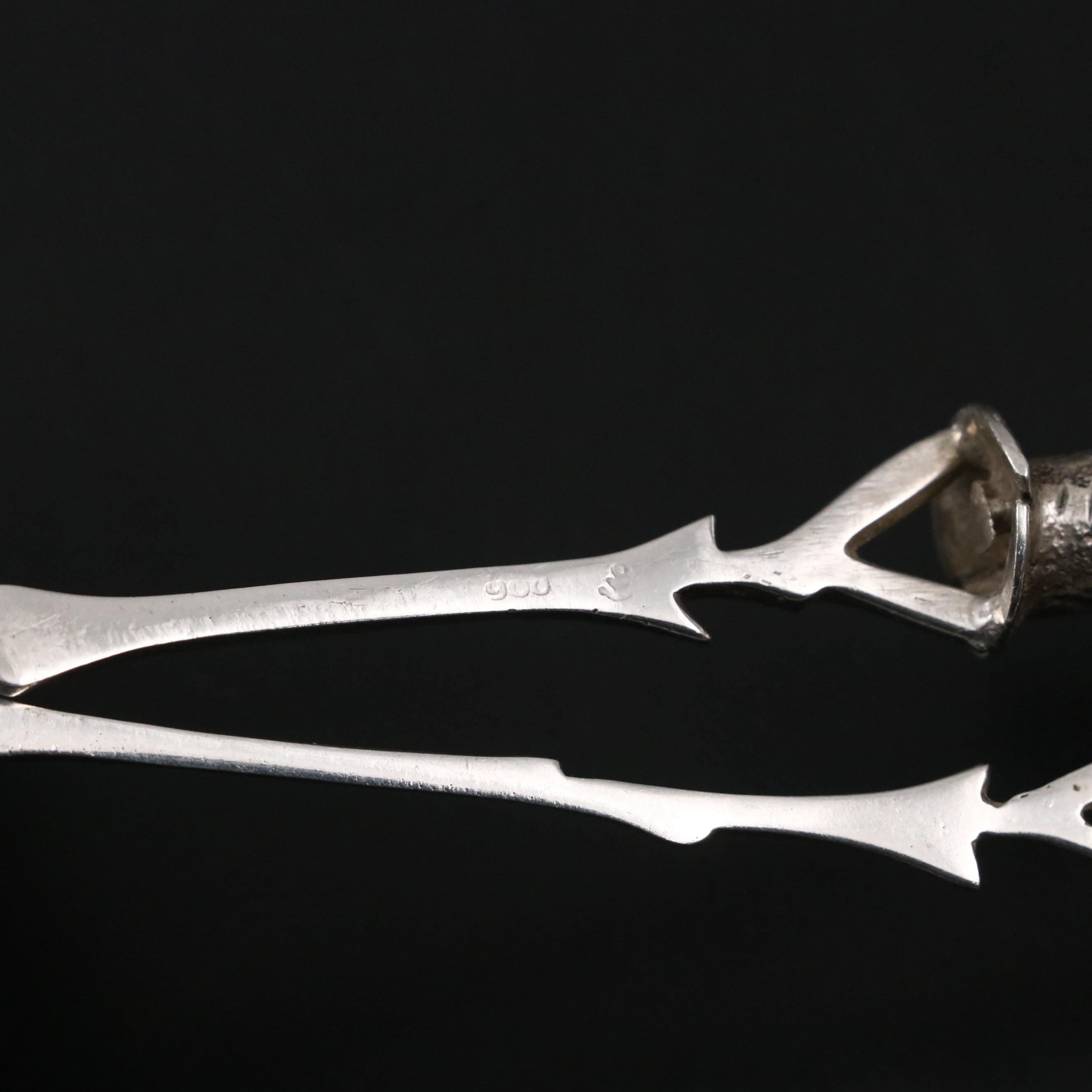 900 Silver Flower Basket Finial Relish Fork and Condiment Spoon