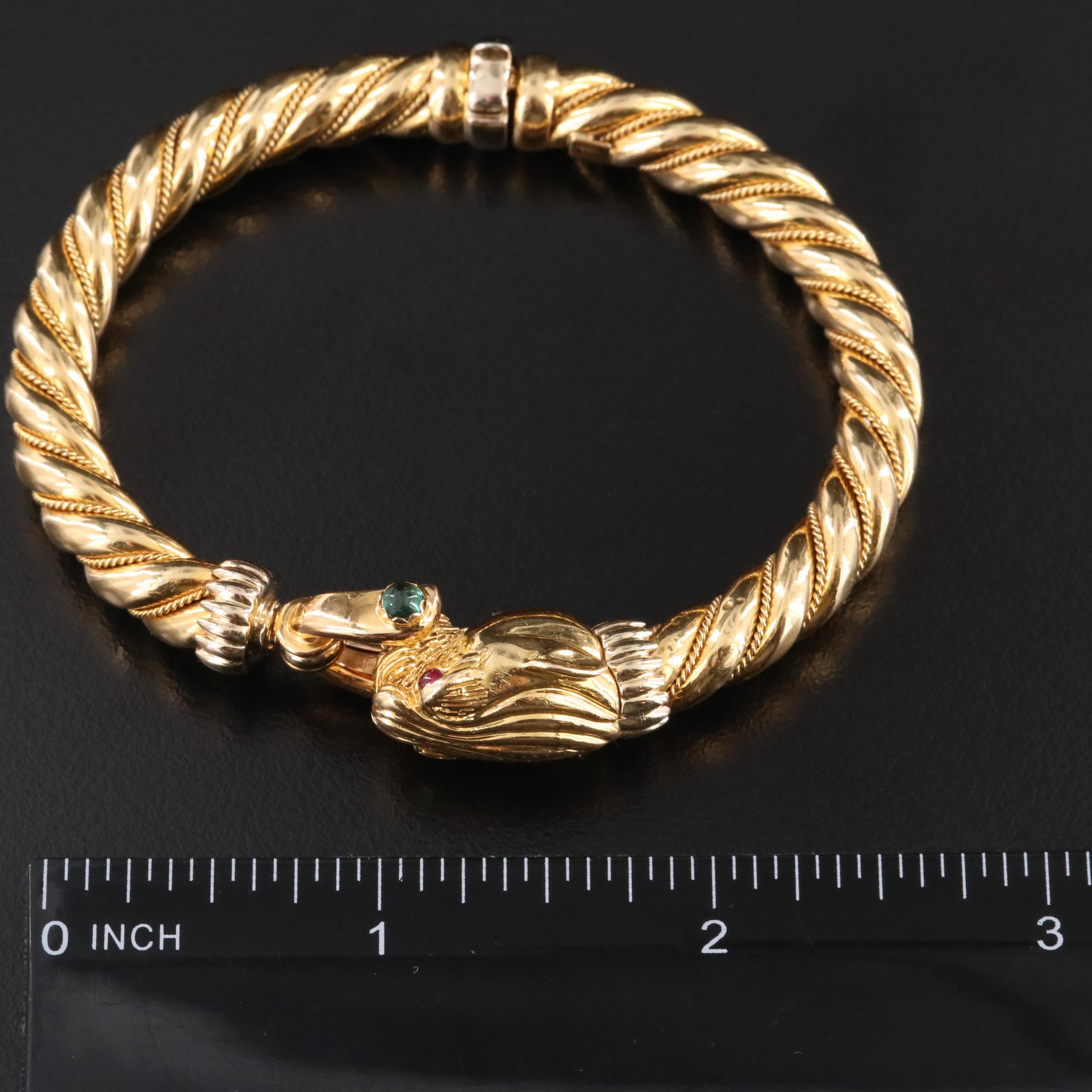 18K Ruby and Tourmaline Feline Hinged Bracelet