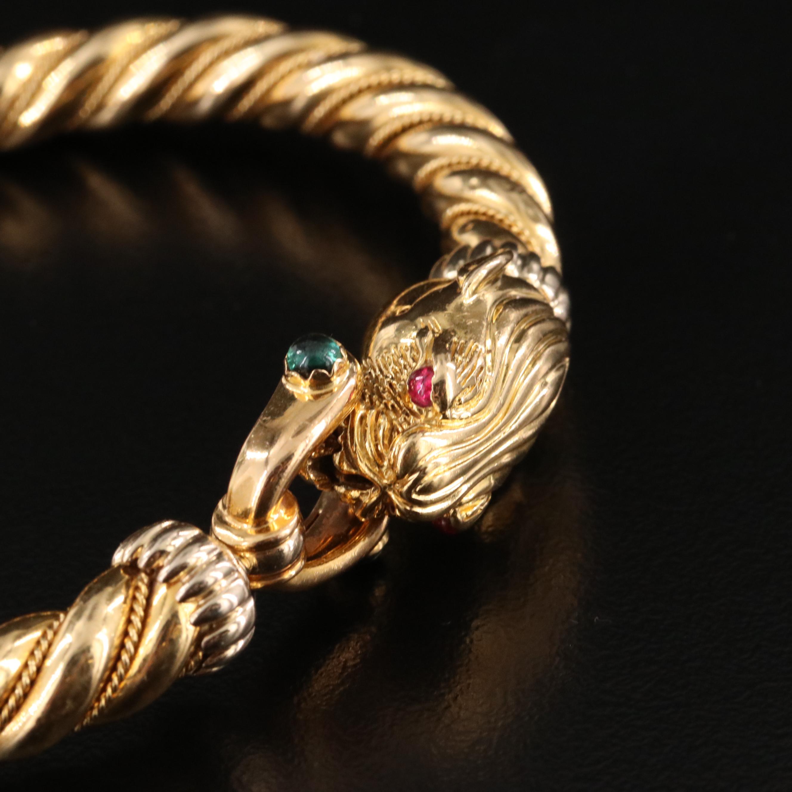 18K Ruby and Tourmaline Feline Hinged Bracelet