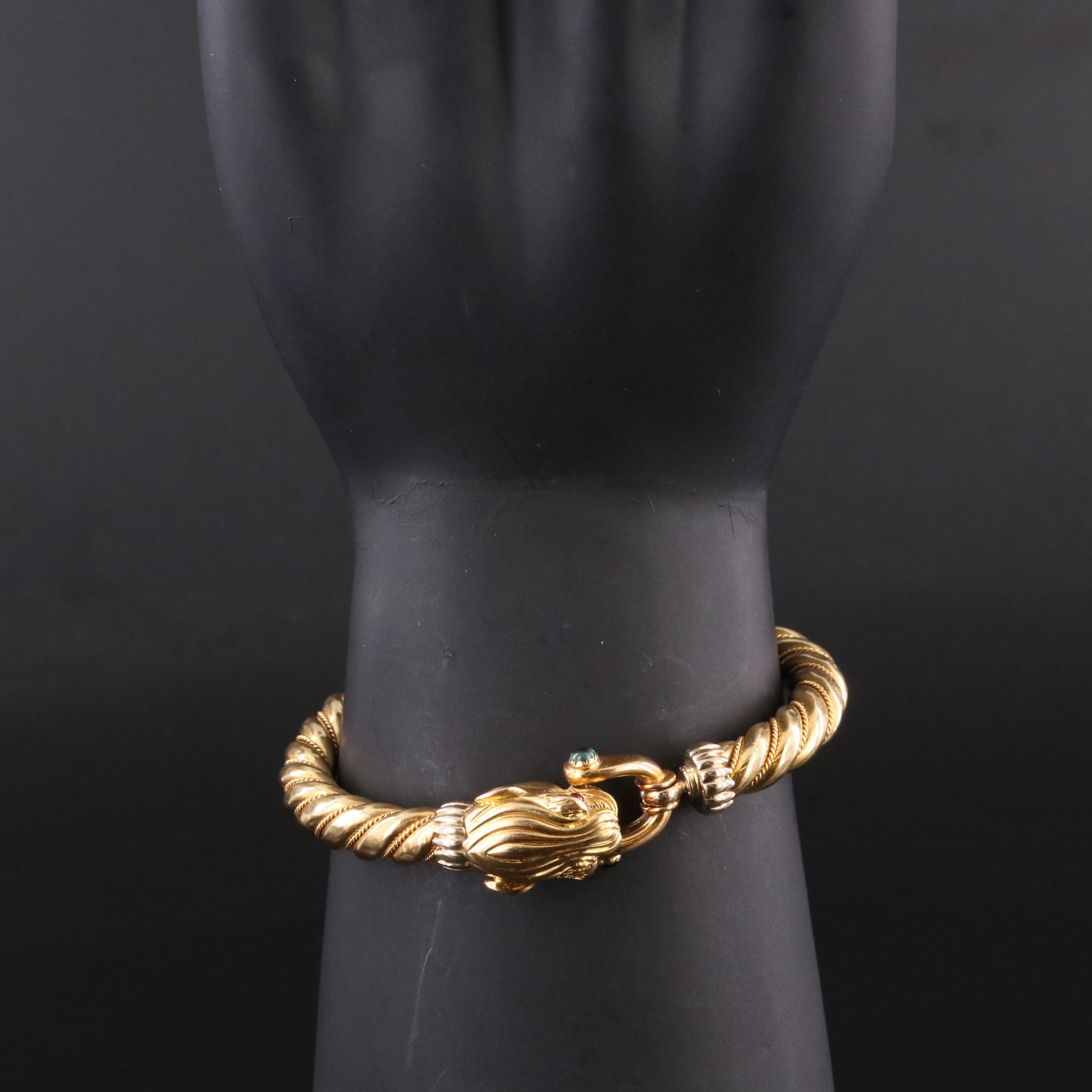 18K Ruby and Tourmaline Feline Hinged Bracelet