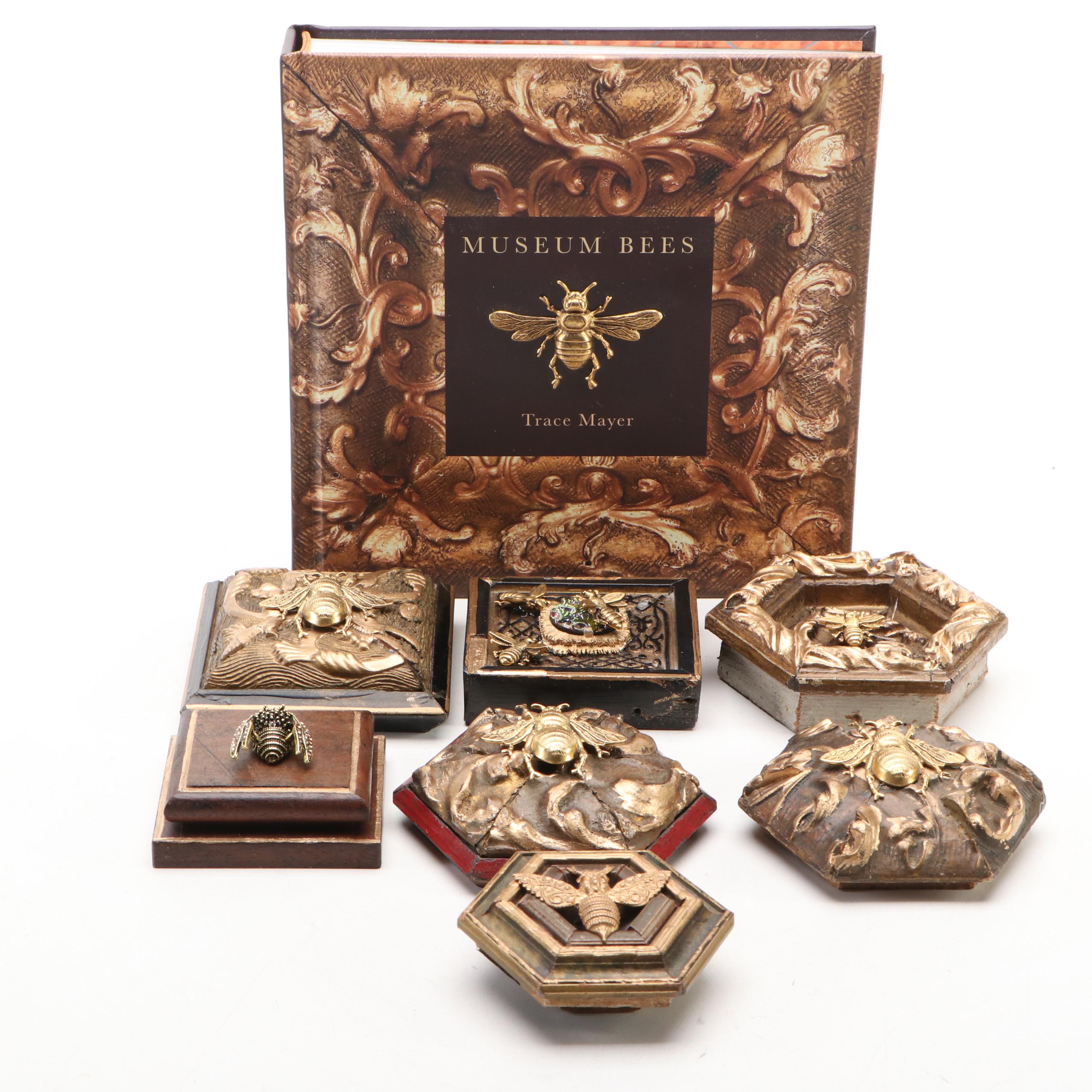 Signed "Museum Bees" by Trace Mayer with Framed Gilt Metal Museum Bees