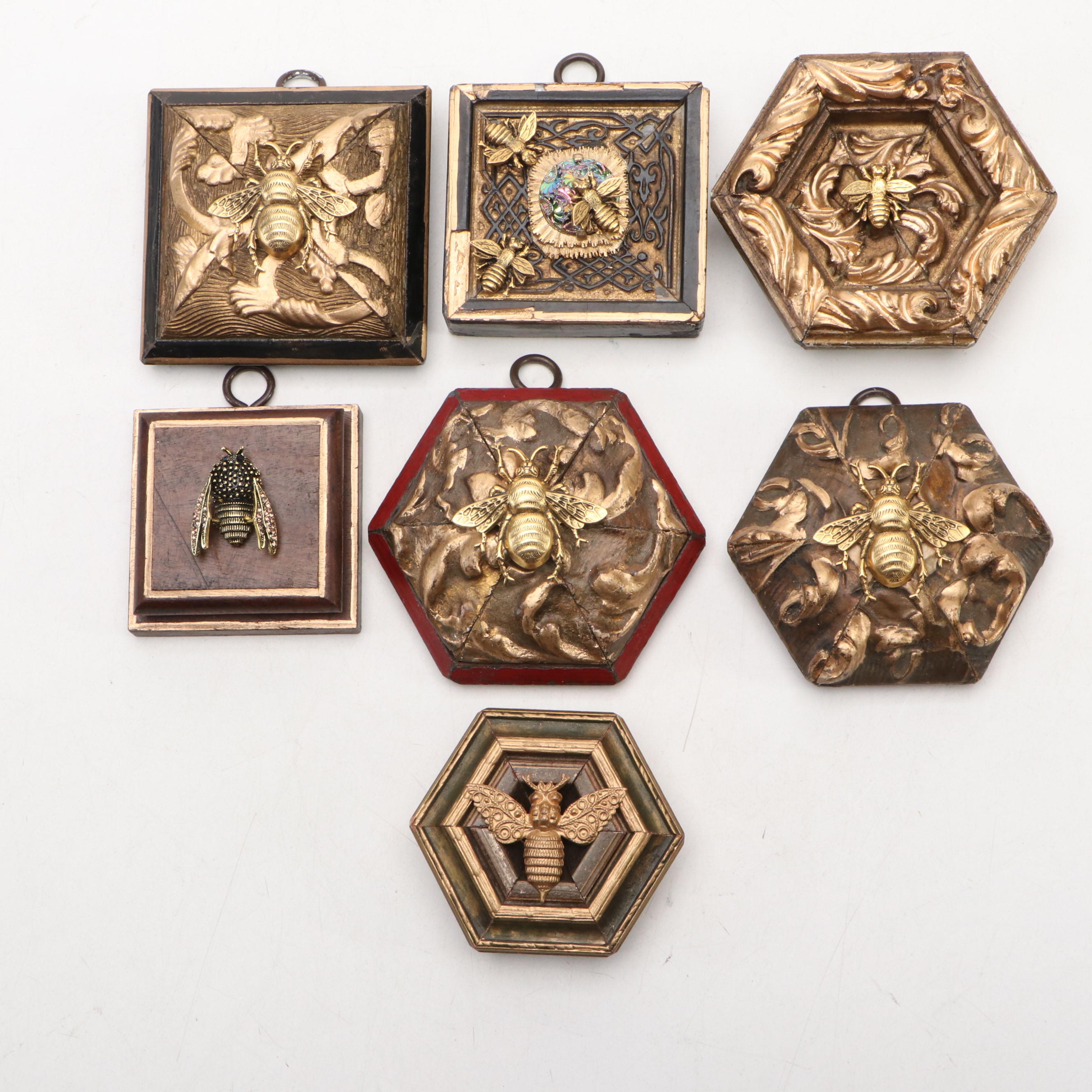 Signed "Museum Bees" by Trace Mayer with Framed Gilt Metal Museum Bees