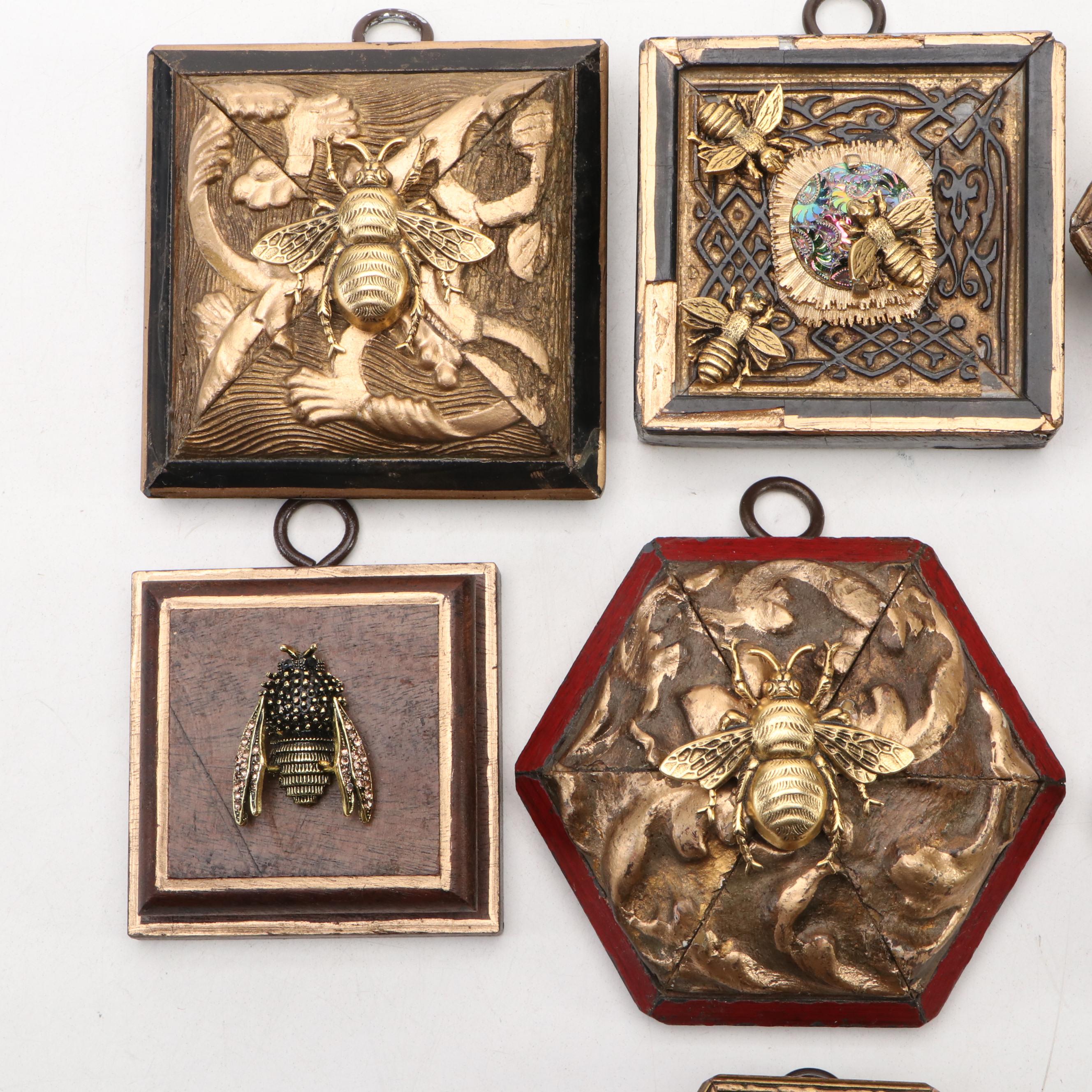 Signed "Museum Bees" by Trace Mayer with Framed Gilt Metal Museum Bees