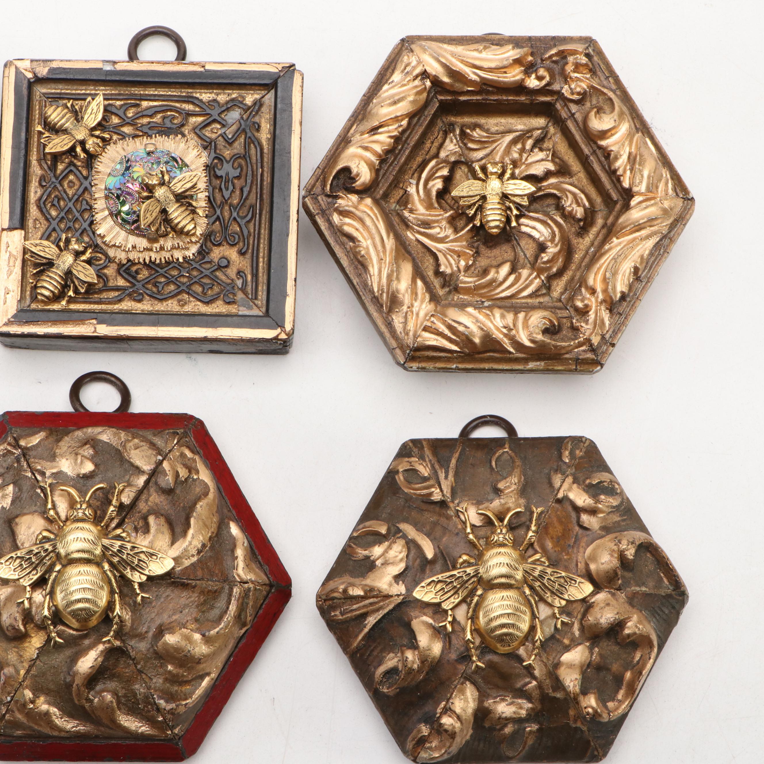 Signed "Museum Bees" by Trace Mayer with Framed Gilt Metal Museum Bees