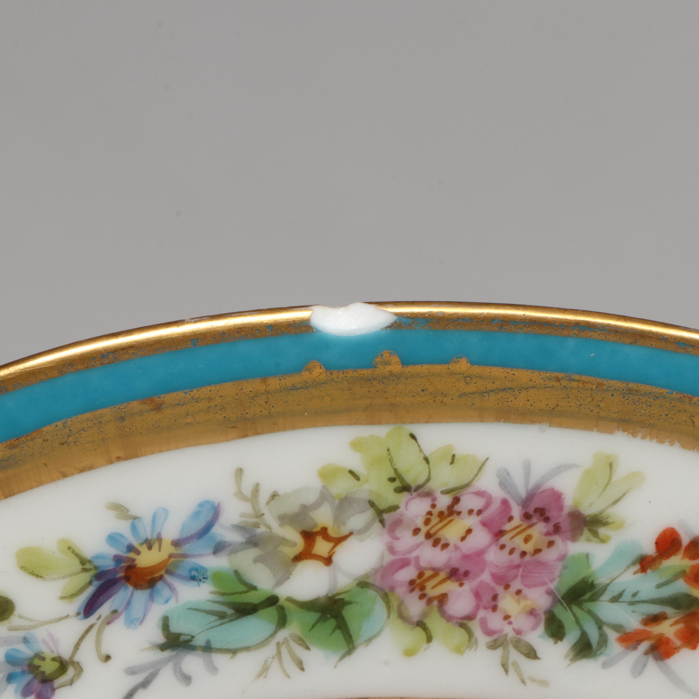 Sèvres Porcelain Bleu Céleste Plates with Two-Handled Cups and Saucers