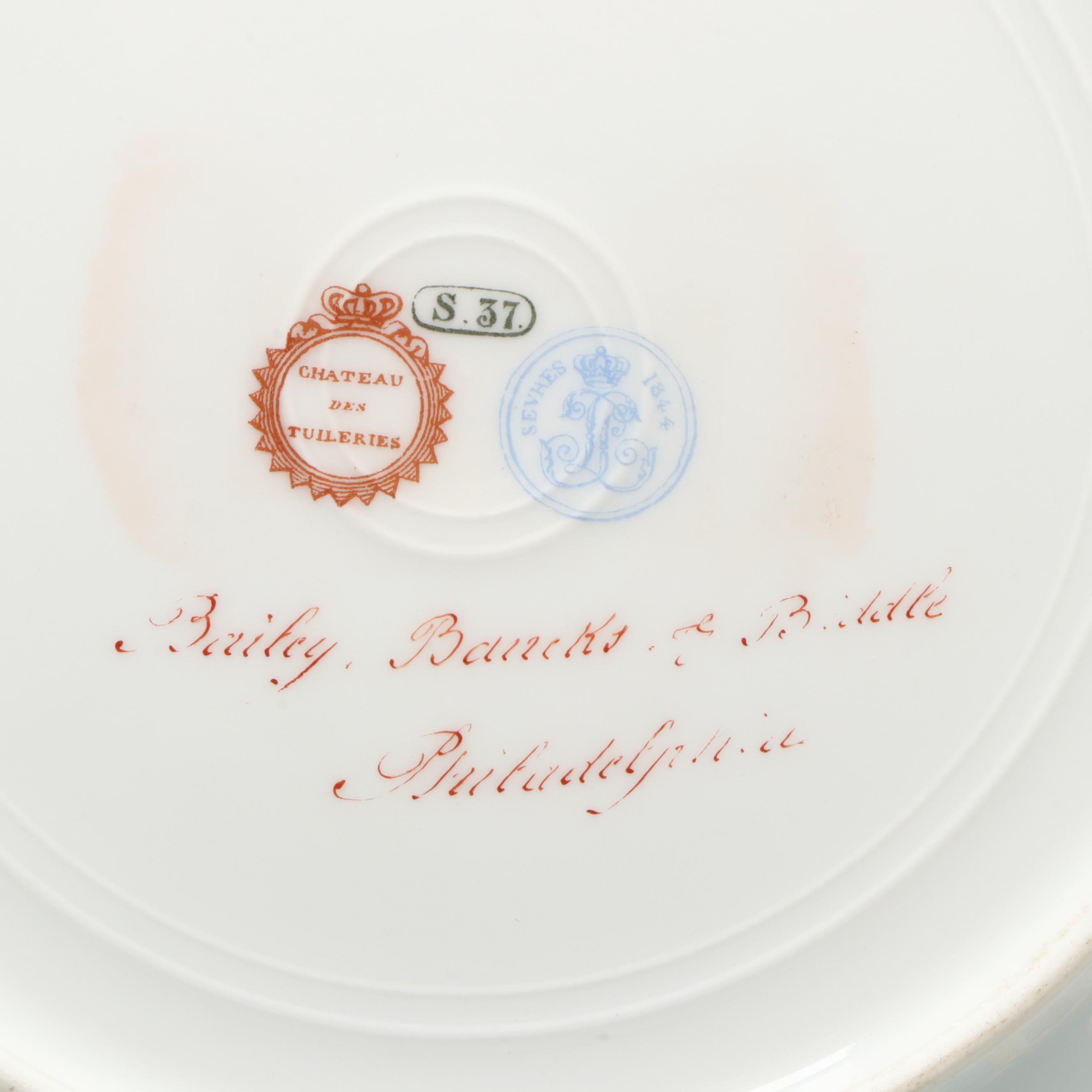 Sèvres Porcelain Bleu Céleste Plates with Two-Handled Cups and Saucers