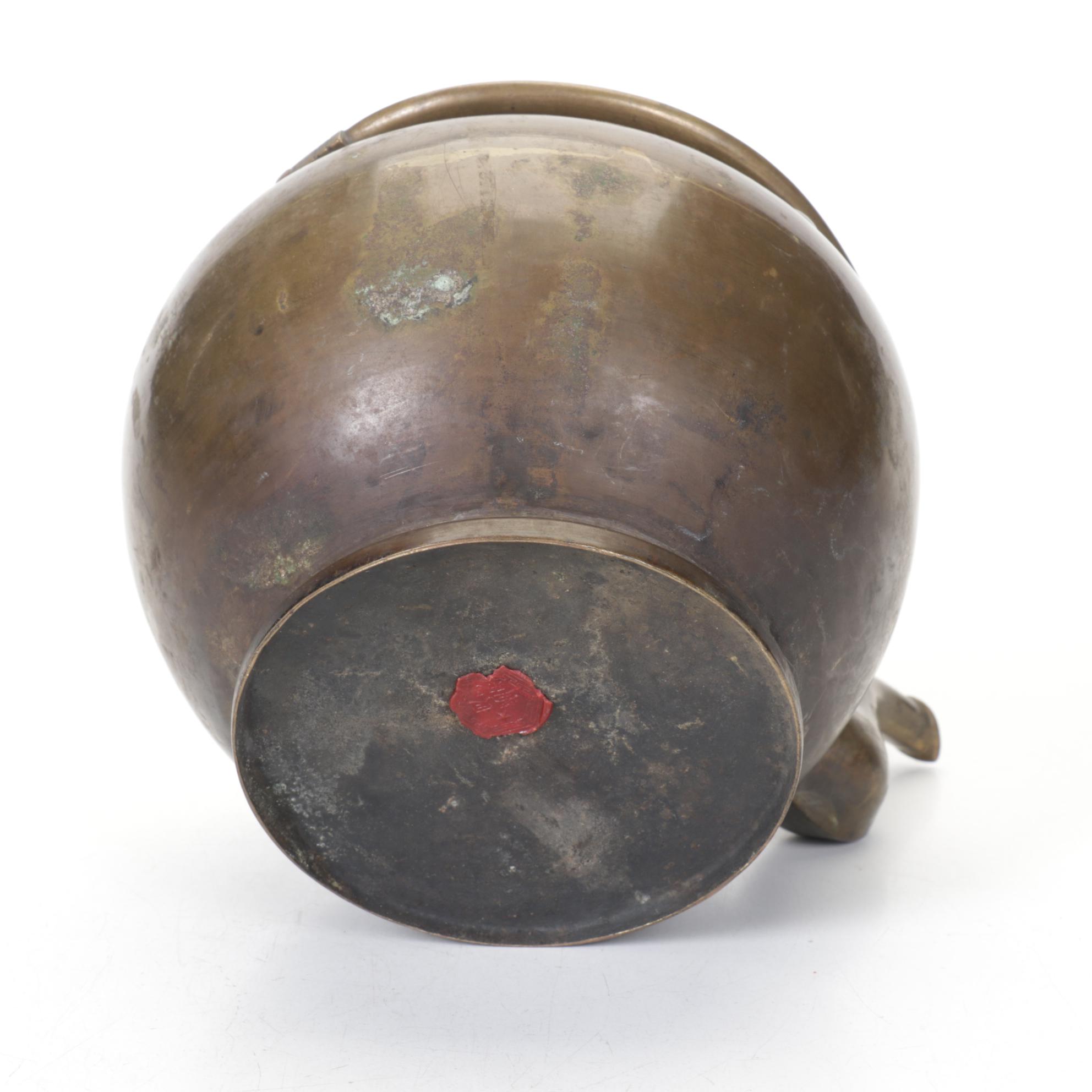 English and Chinese Brass Teapots  and Silent Butler, Early 20th Century