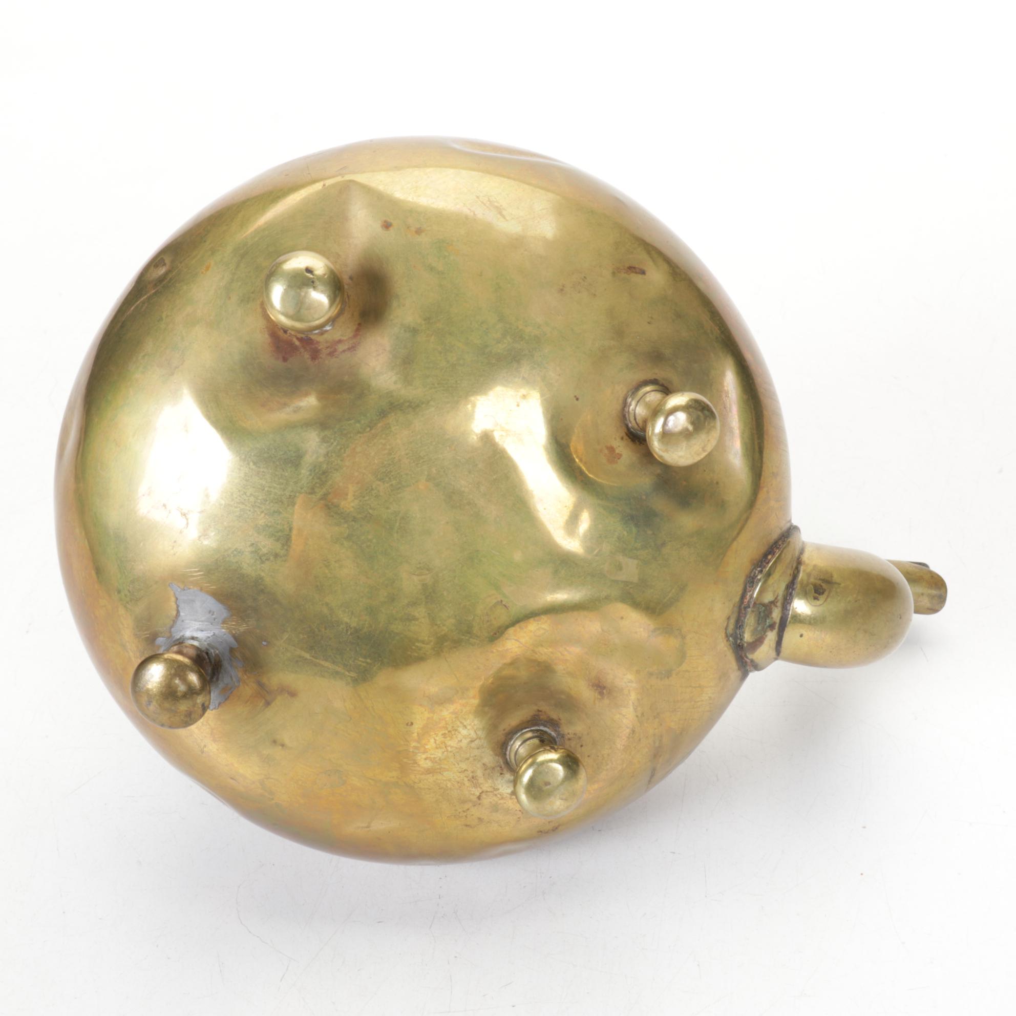 Amber Glass & Wood Handled Brass Kettles & Napkin Holder