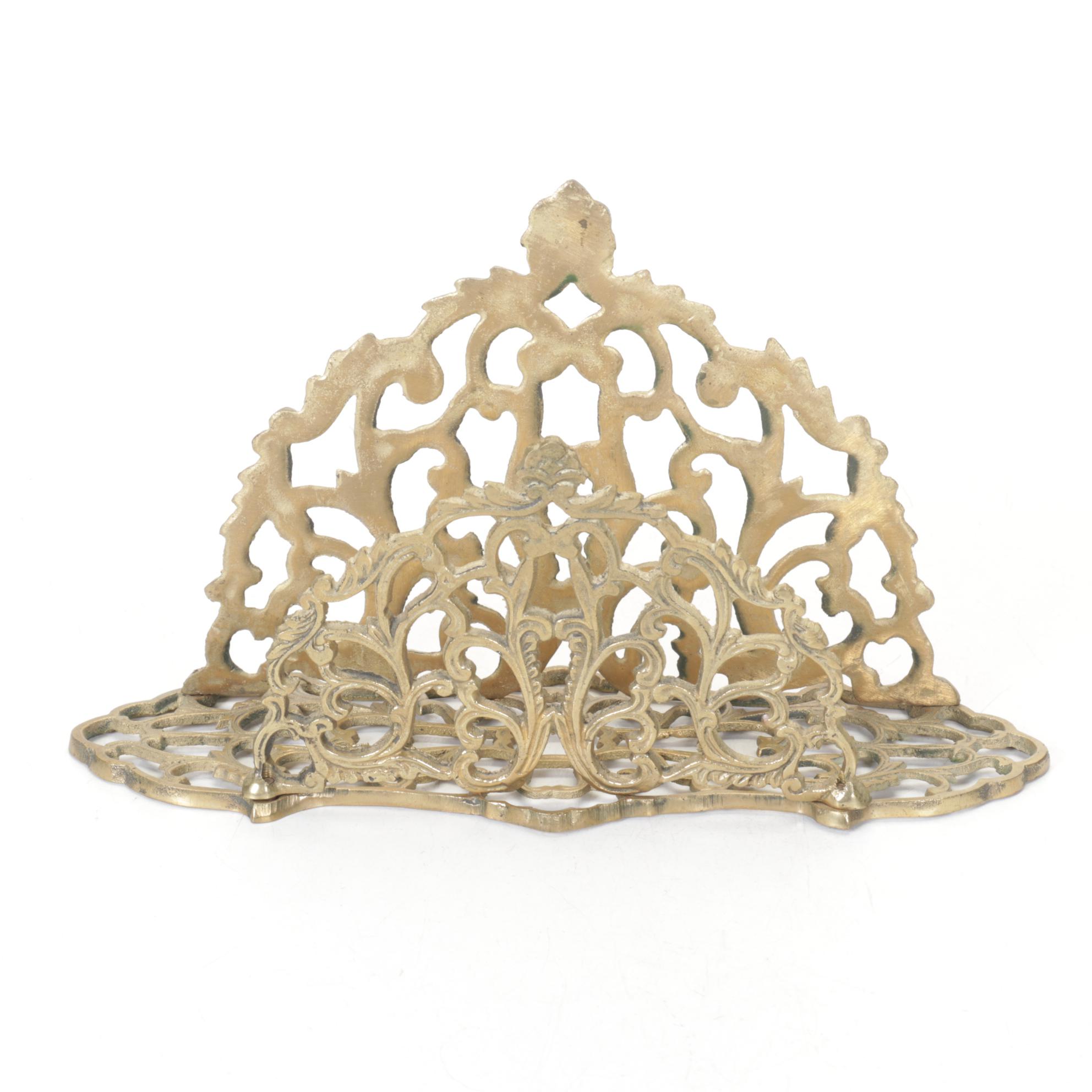 Amber Glass & Wood Handled Brass Kettles & Napkin Holder