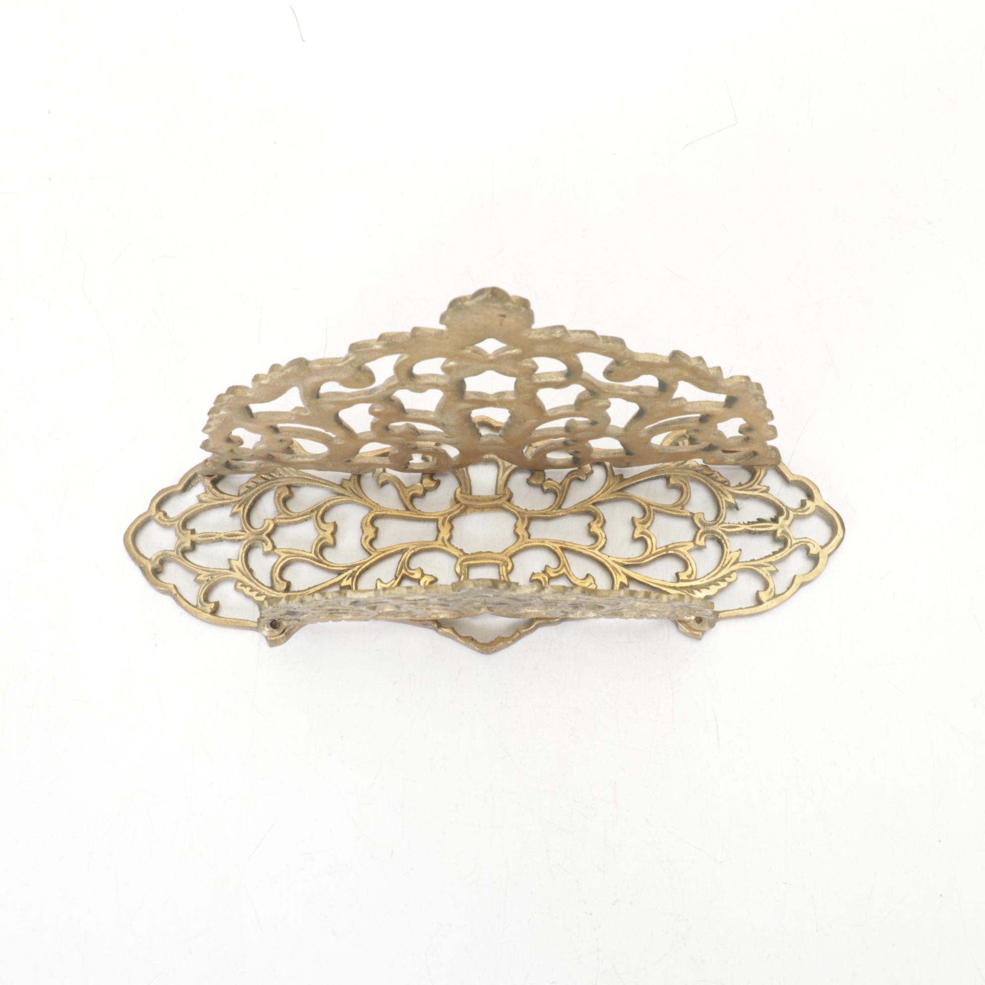 Amber Glass & Wood Handled Brass Kettles & Napkin Holder