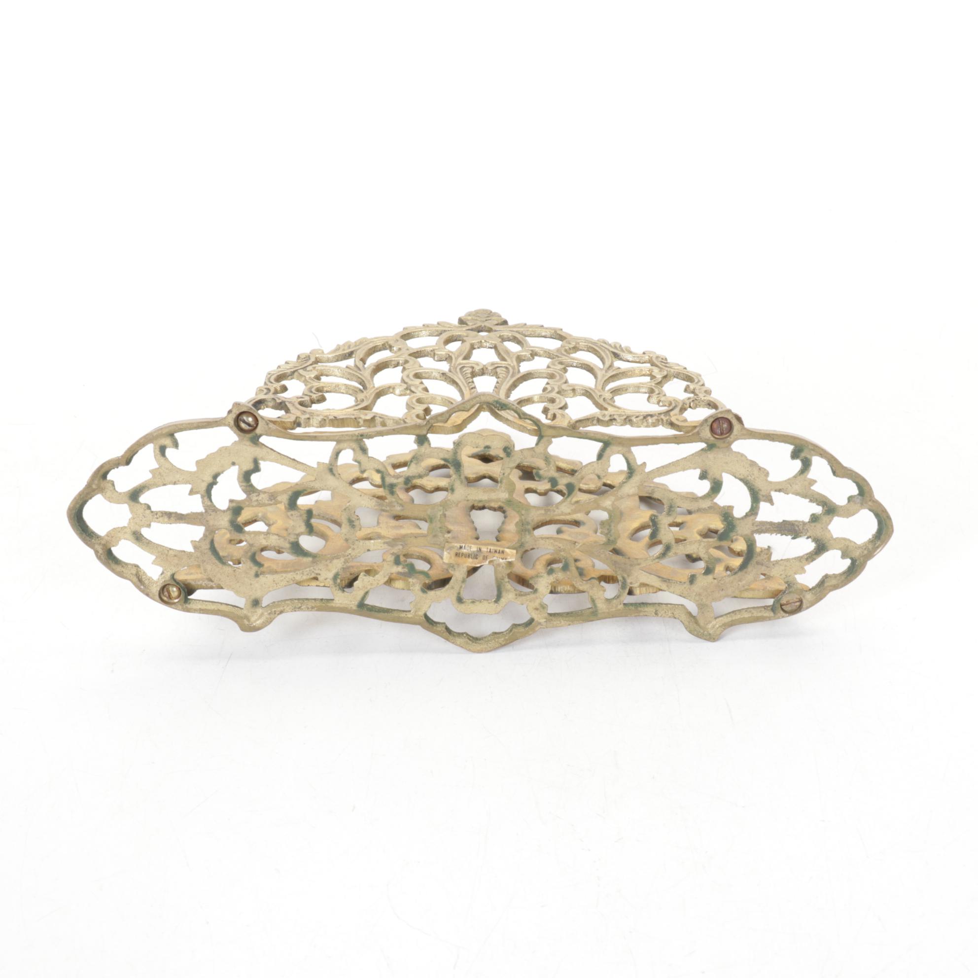 Amber Glass & Wood Handled Brass Kettles & Napkin Holder